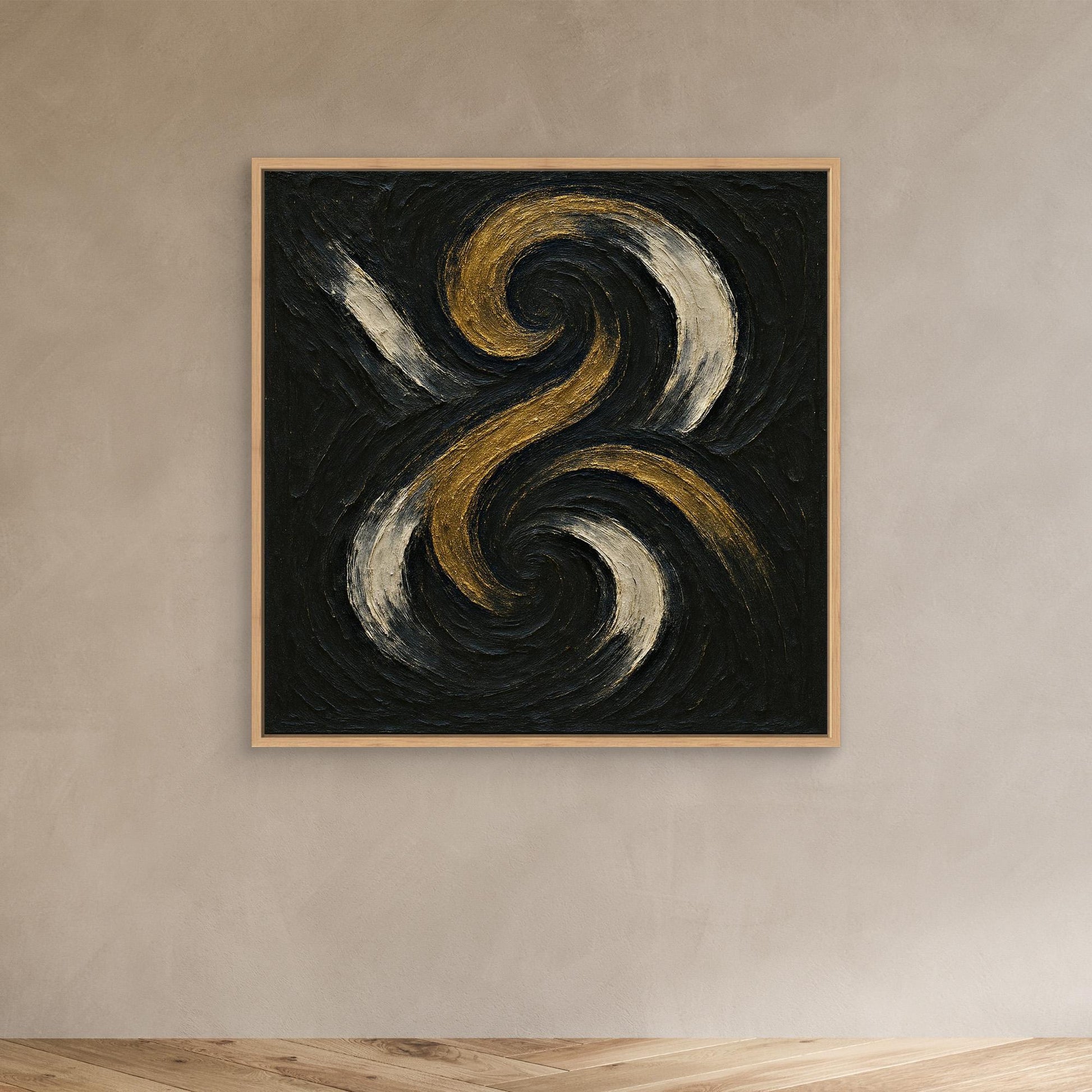 Spiral Abstract Canvas Wall Art – Gold and Black Modern Print