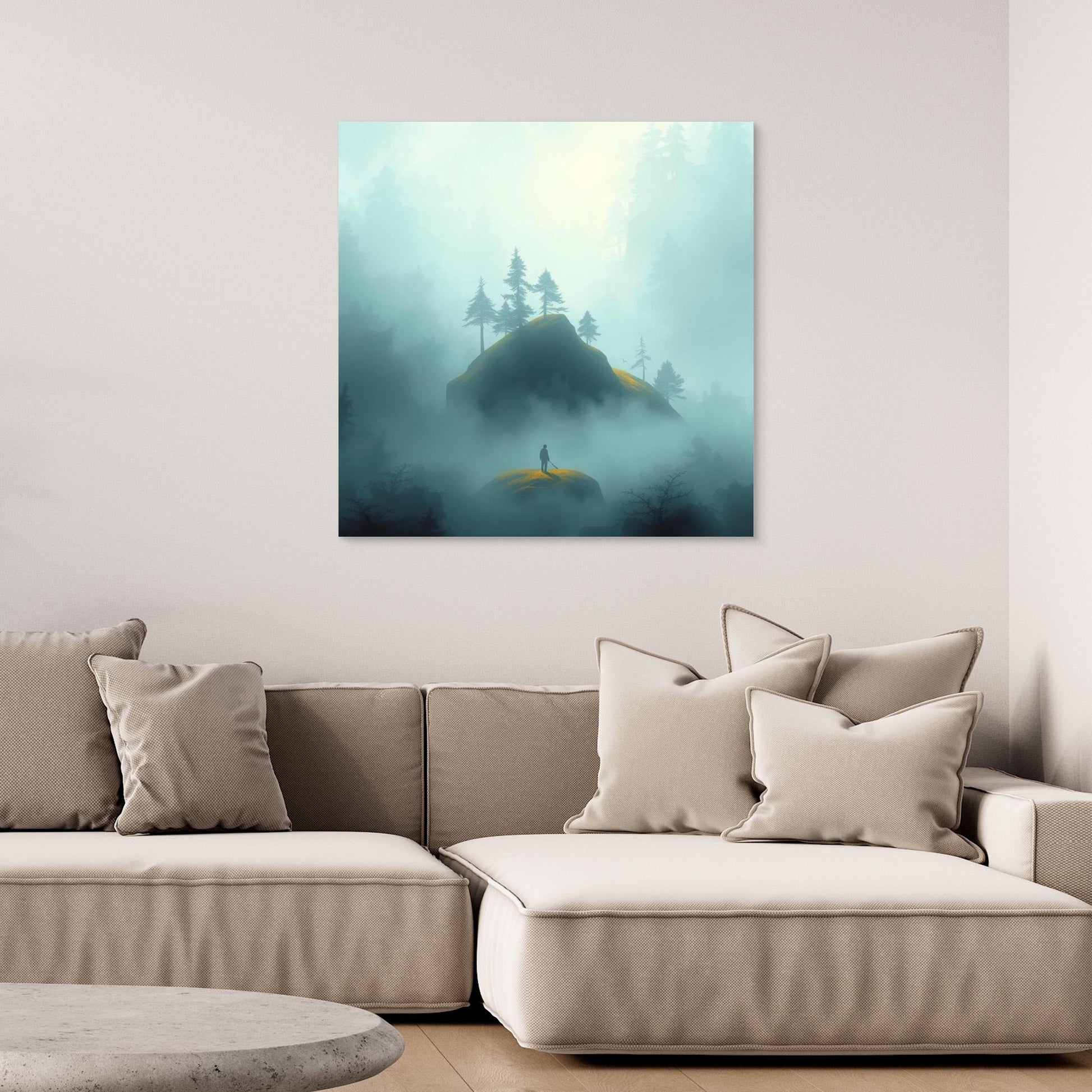 Echoes in the Mist – Minimalist Forest Landscape Canvas Wall Art