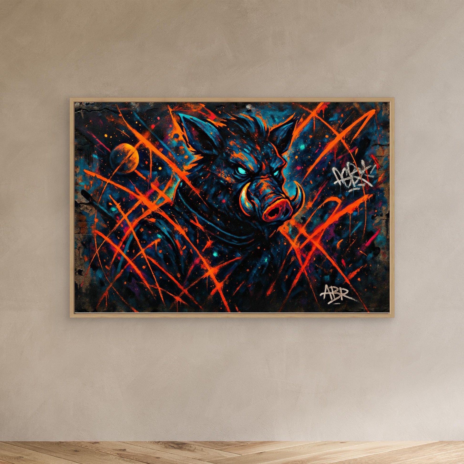 Space Boar Canvas Wall Art – Neon Graffiti Style