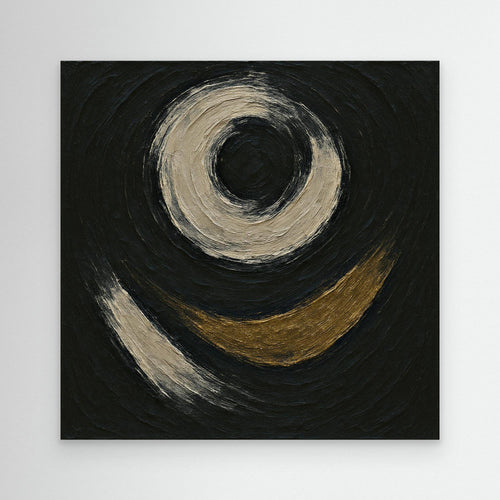 Abstract Circle Canvas Wall Art – Textured Black and Gold Print