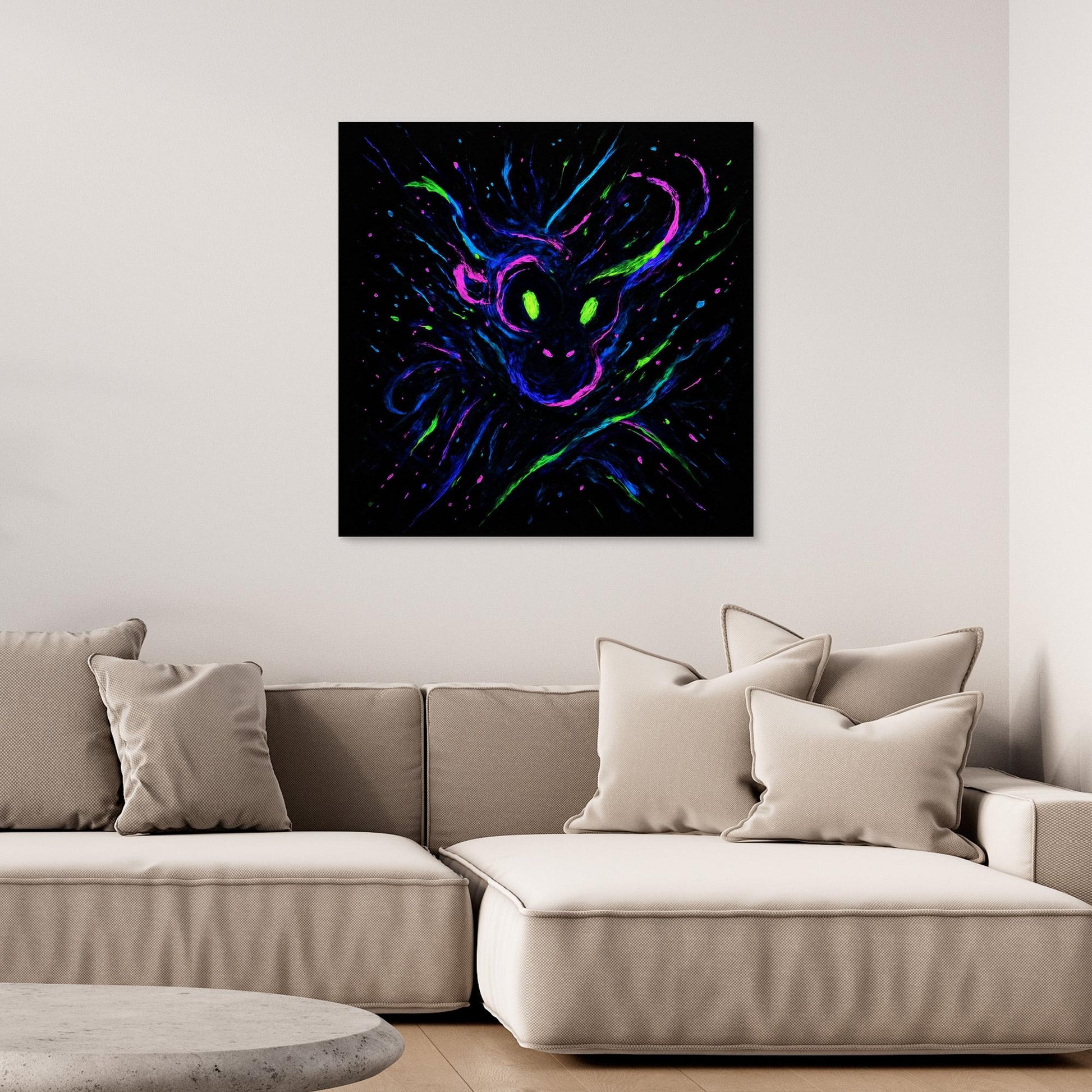 Neon Ape Spirit – Abstract Galactic Glow Canvas Wall Art | UV Reactive Alien Monkey Art Print