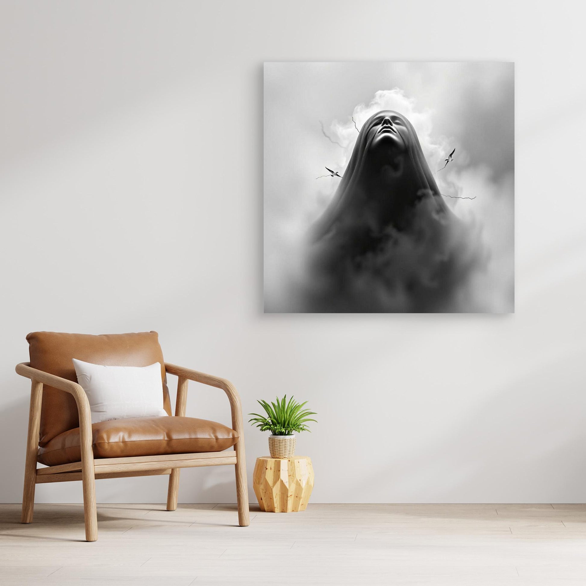Ascension Through the Storm – Surreal Black and White Canvas Wall Art