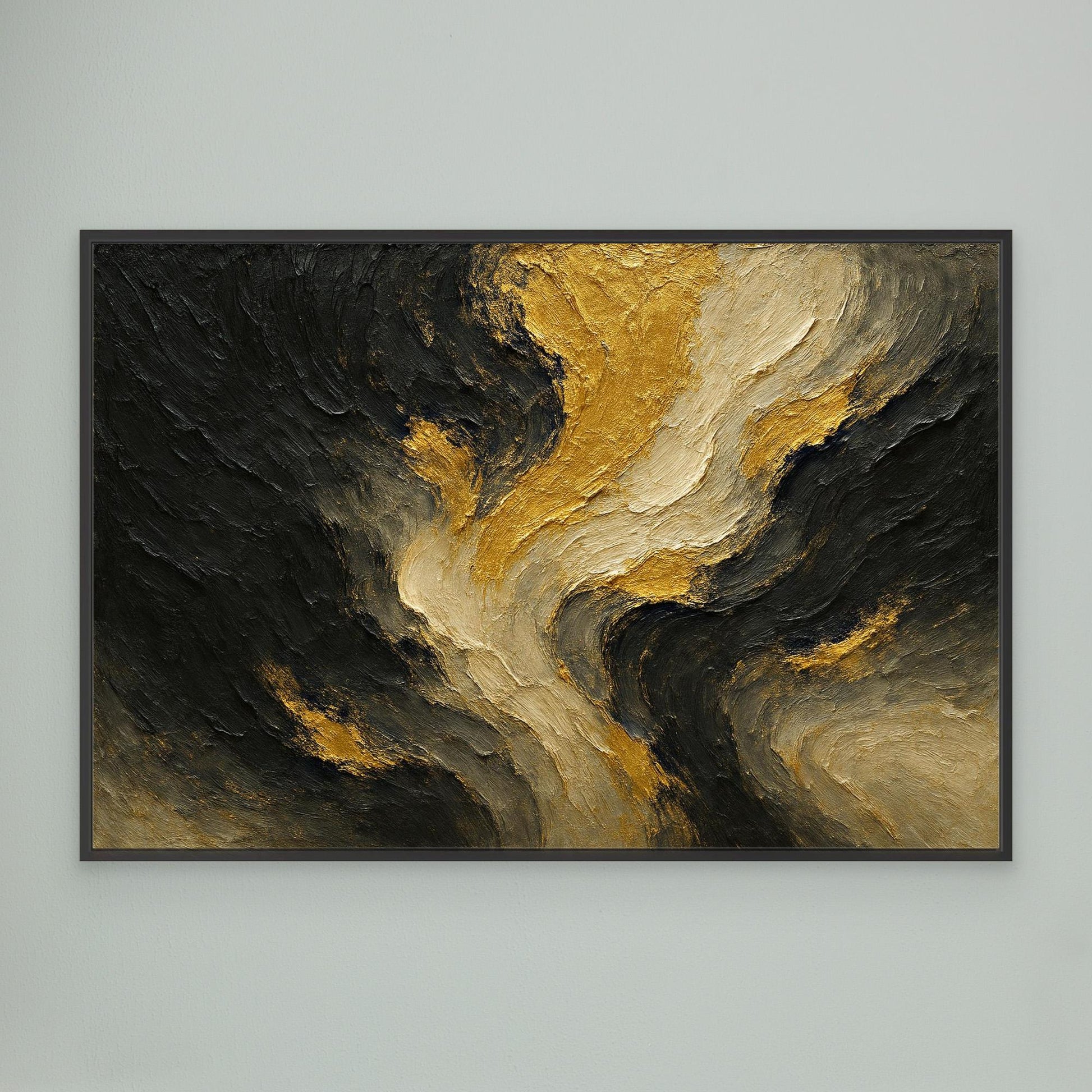 Gold and Black Abstract Canvas Wall Art – Modern Textured Print