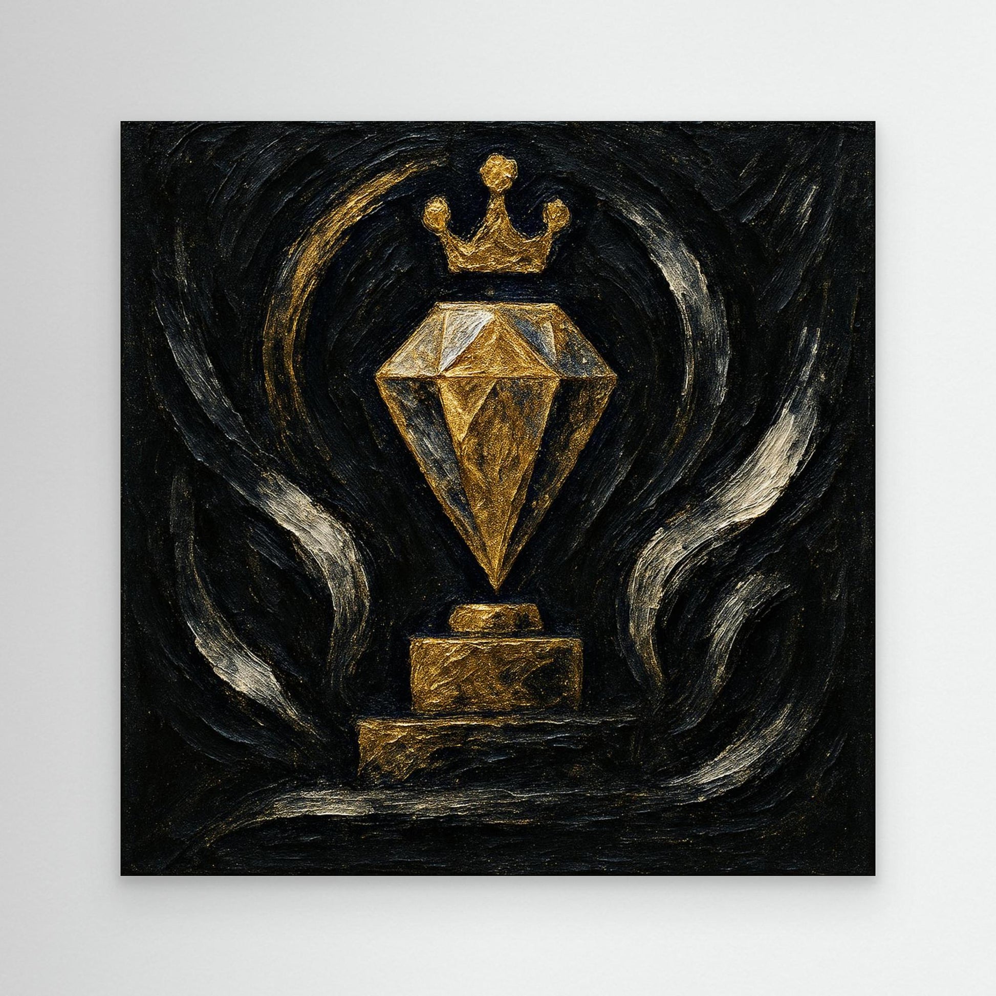 Gold Crowned Diamond – Abstract Canvas Wall Art in Black & Gold