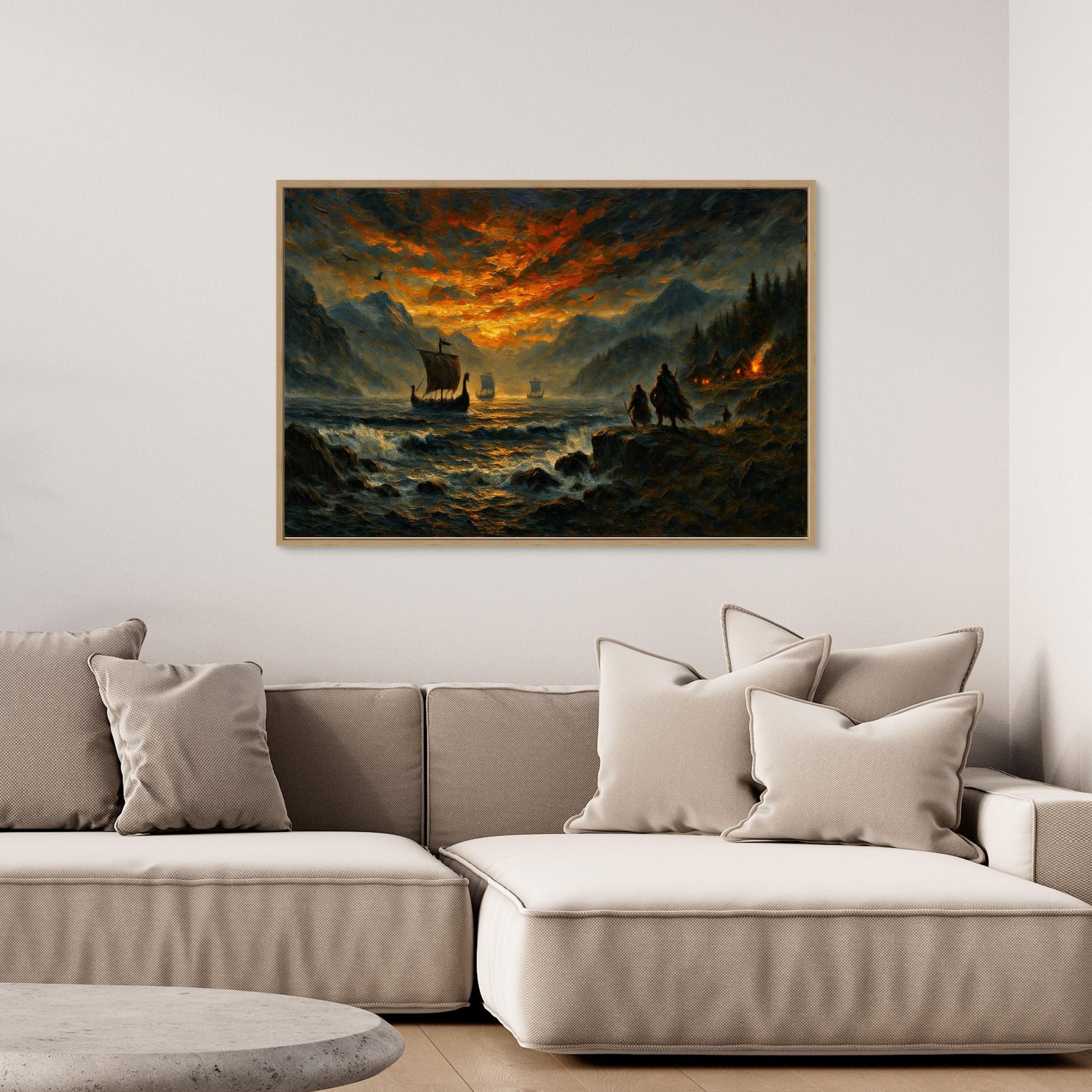 Viking Longship Canvas Wall Art – Dramatic Nordic Sunset Print