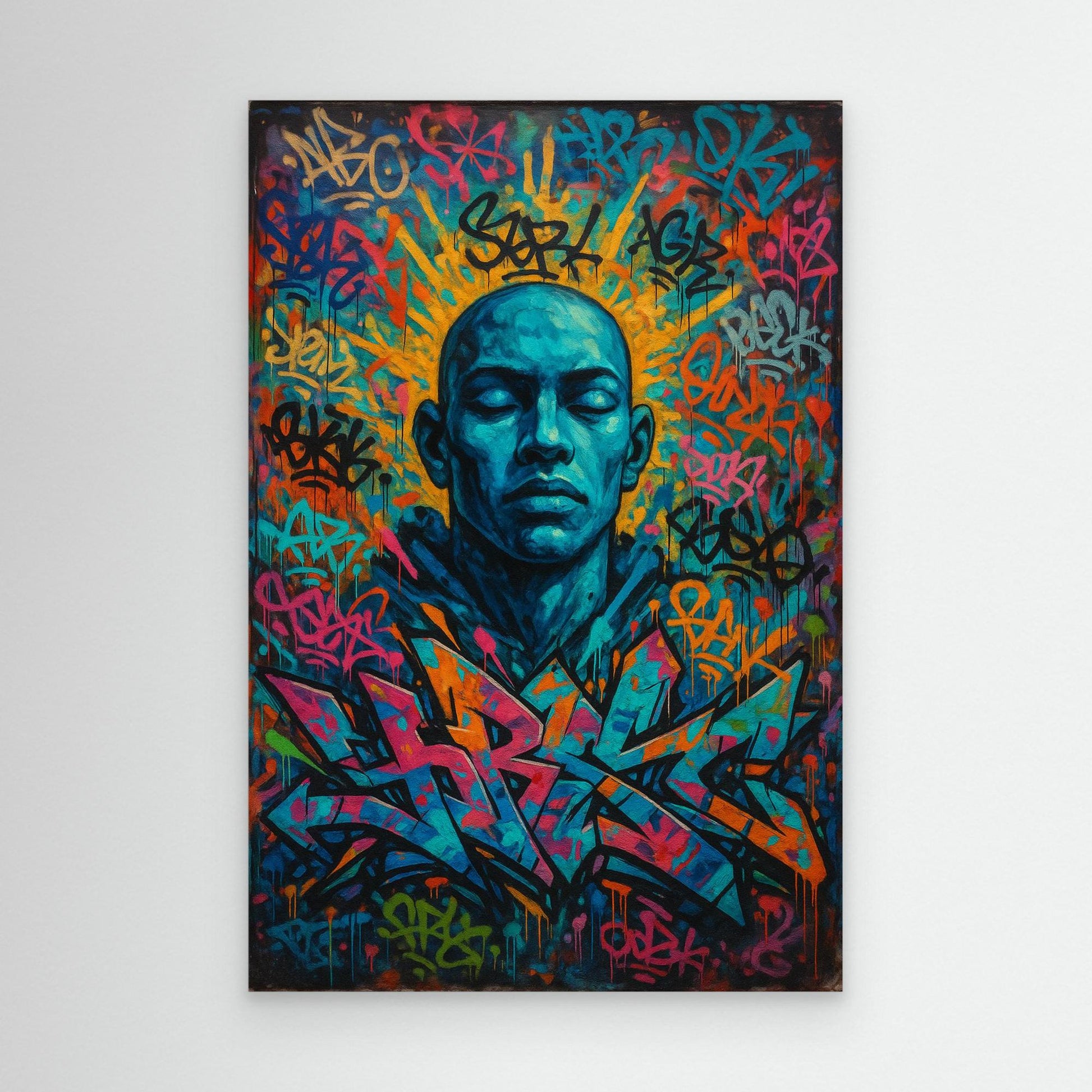 Urban Soul Expression – Vibrant Graffiti Portrait Canvas Wall Art