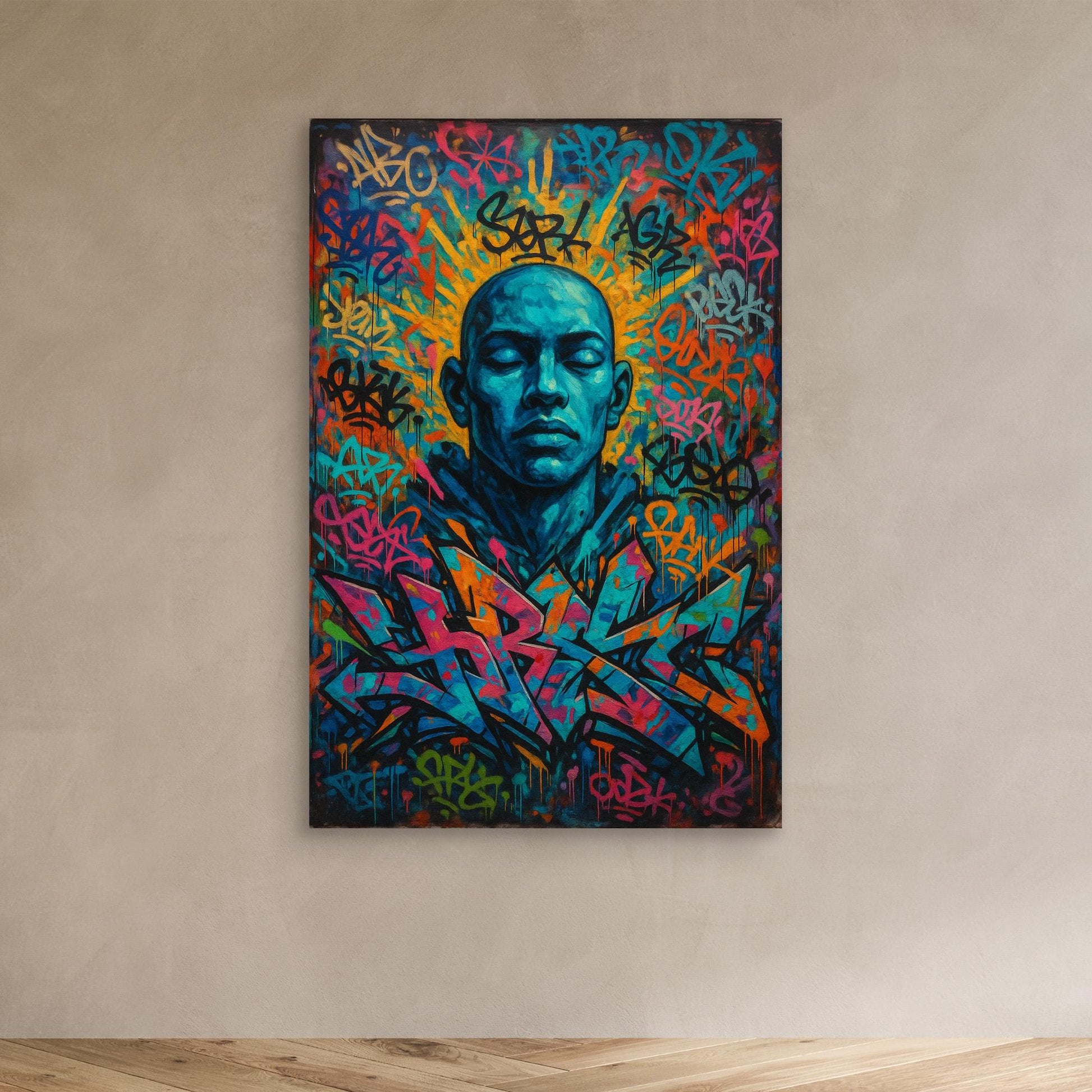 Urban Soul Expression – Vibrant Graffiti Portrait Canvas Wall Art