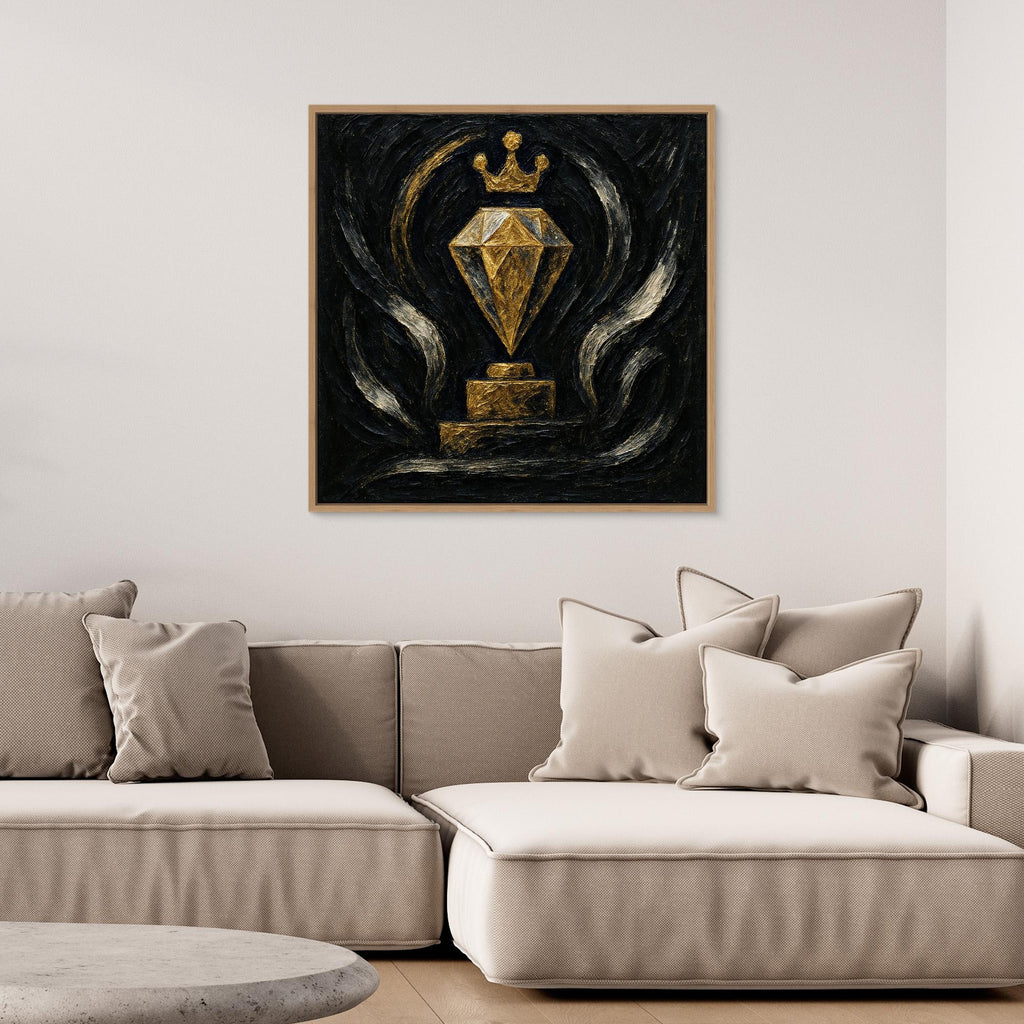 Gold Crowned Diamond – Abstract Canvas Wall Art in Black & Gold