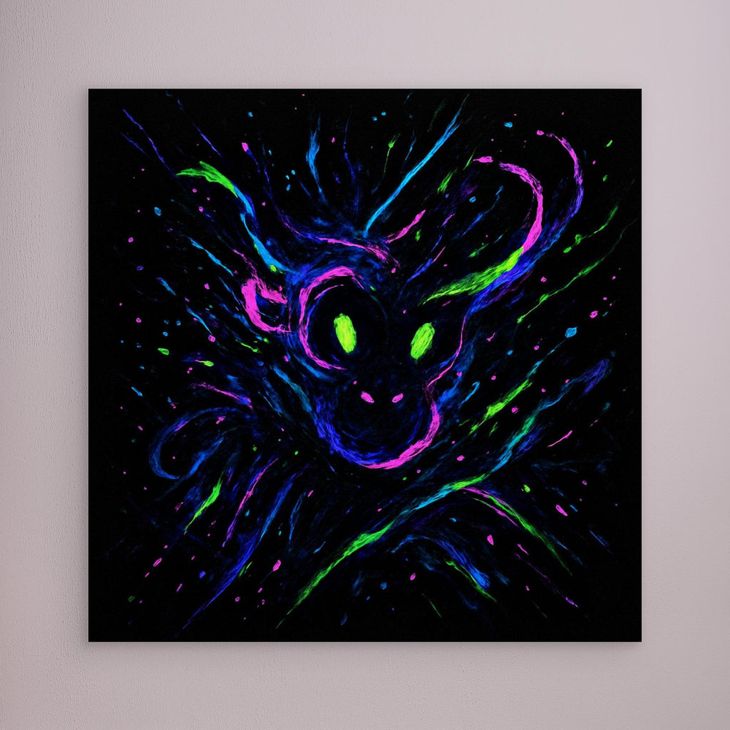 Neon Ape Spirit – Abstract Galactic Glow Canvas Wall Art | UV Reactive Alien Monkey Art Print