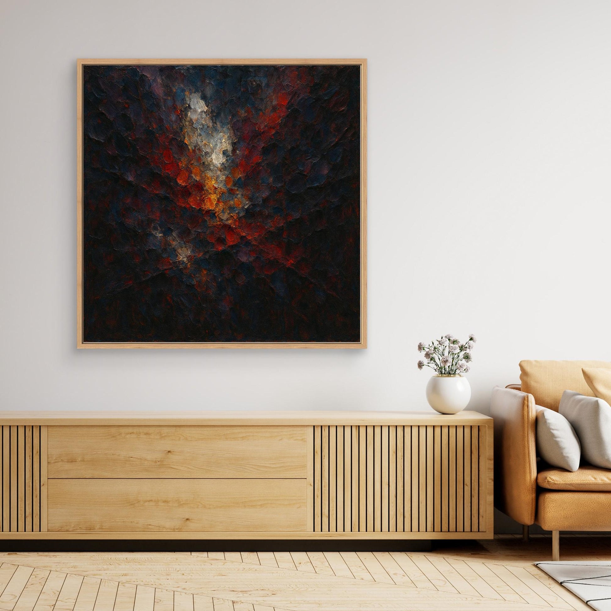 Abstract Flame Burst – Textured Canvas Wall Art in Red & Gold