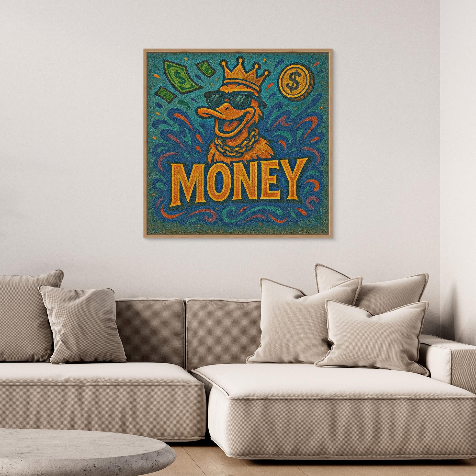 Rich Duck Vibes – Graffiti Style Money Art Print on Canvas | Hip-Hop Street Art Wall Decor