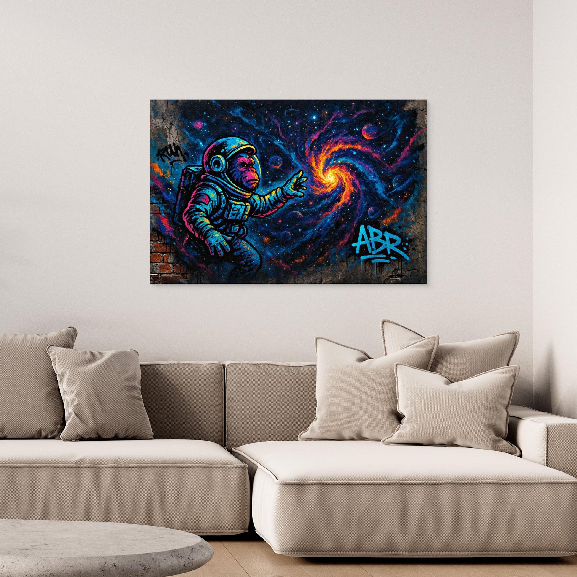 Astronaut Ape Canvas Wall Art – Neon Space Graffiti Print