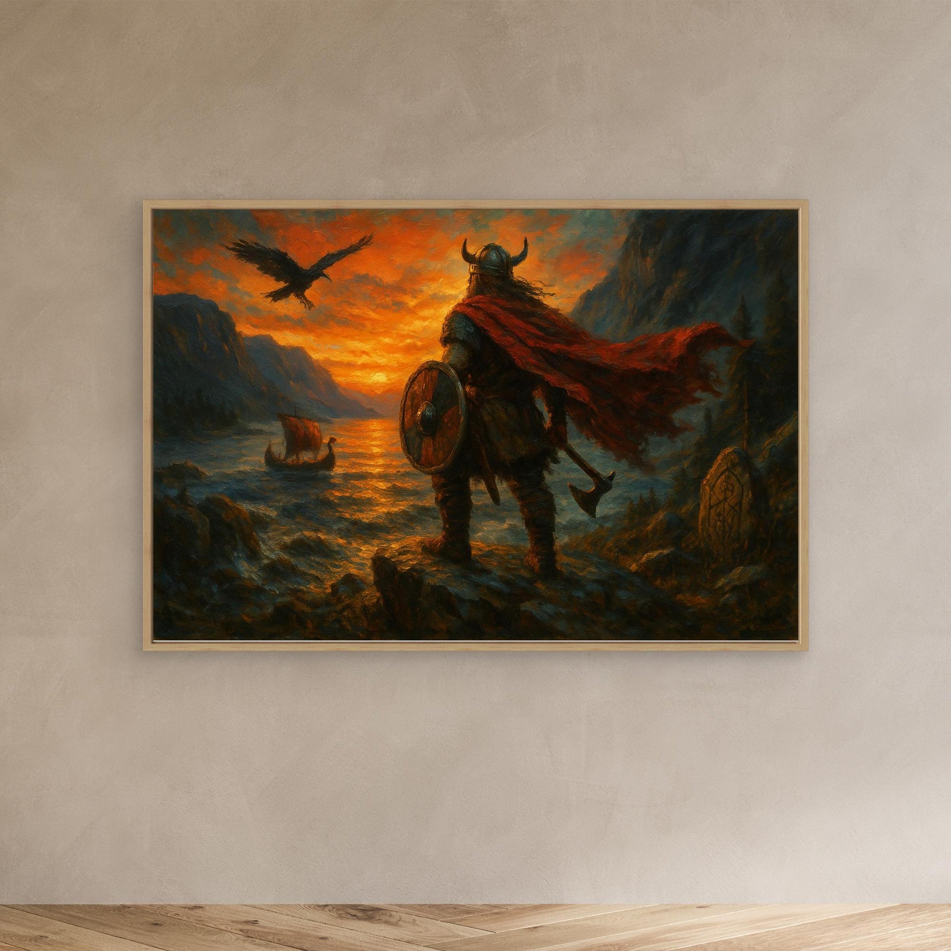 Viking Warrior Sunset Canvas Wall Art