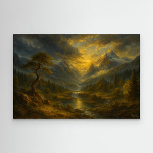Golden Mountain Sunset – Landscape Canvas Wall Art
