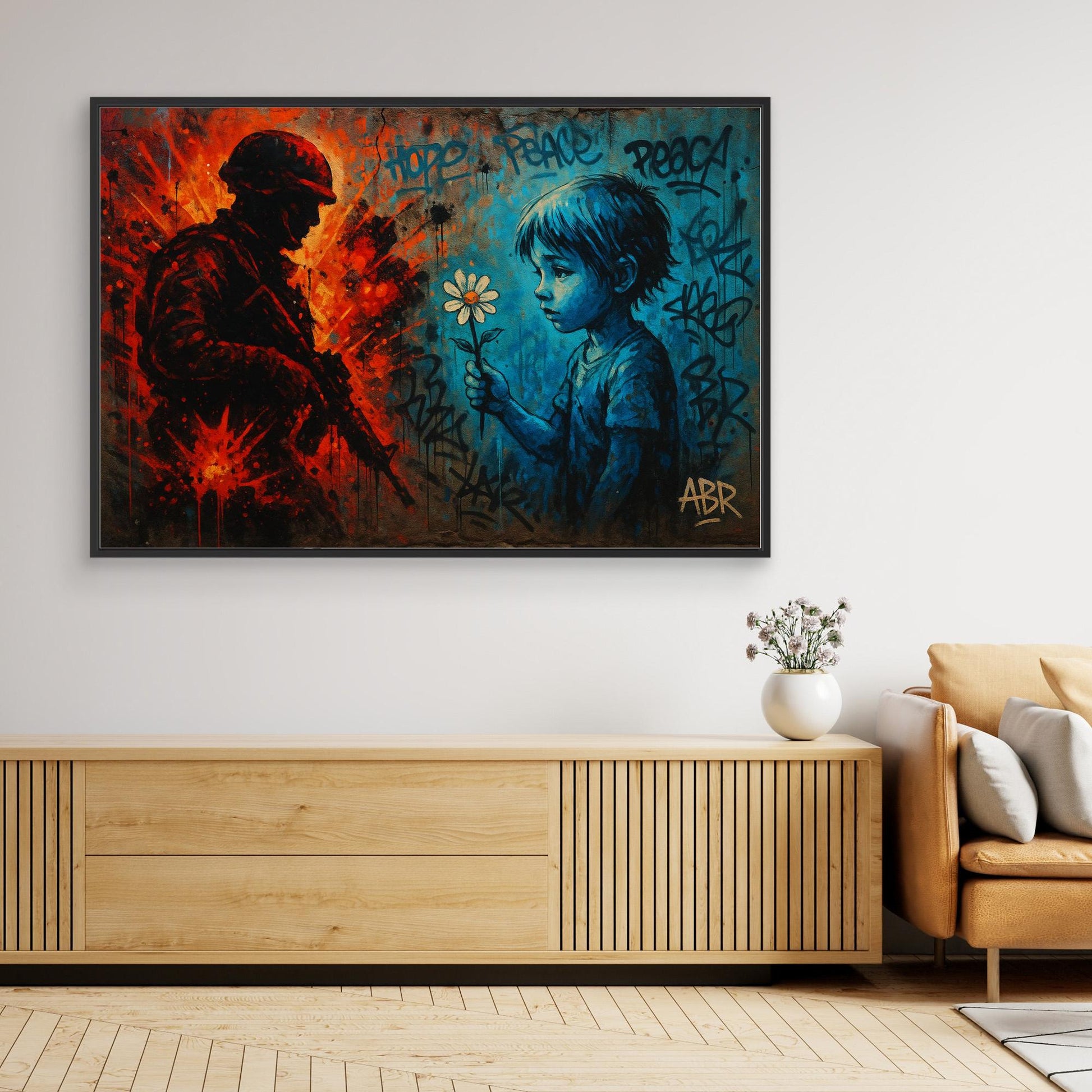 Peace vs War Canvas Wall Art – Graffiti Style Statement Print