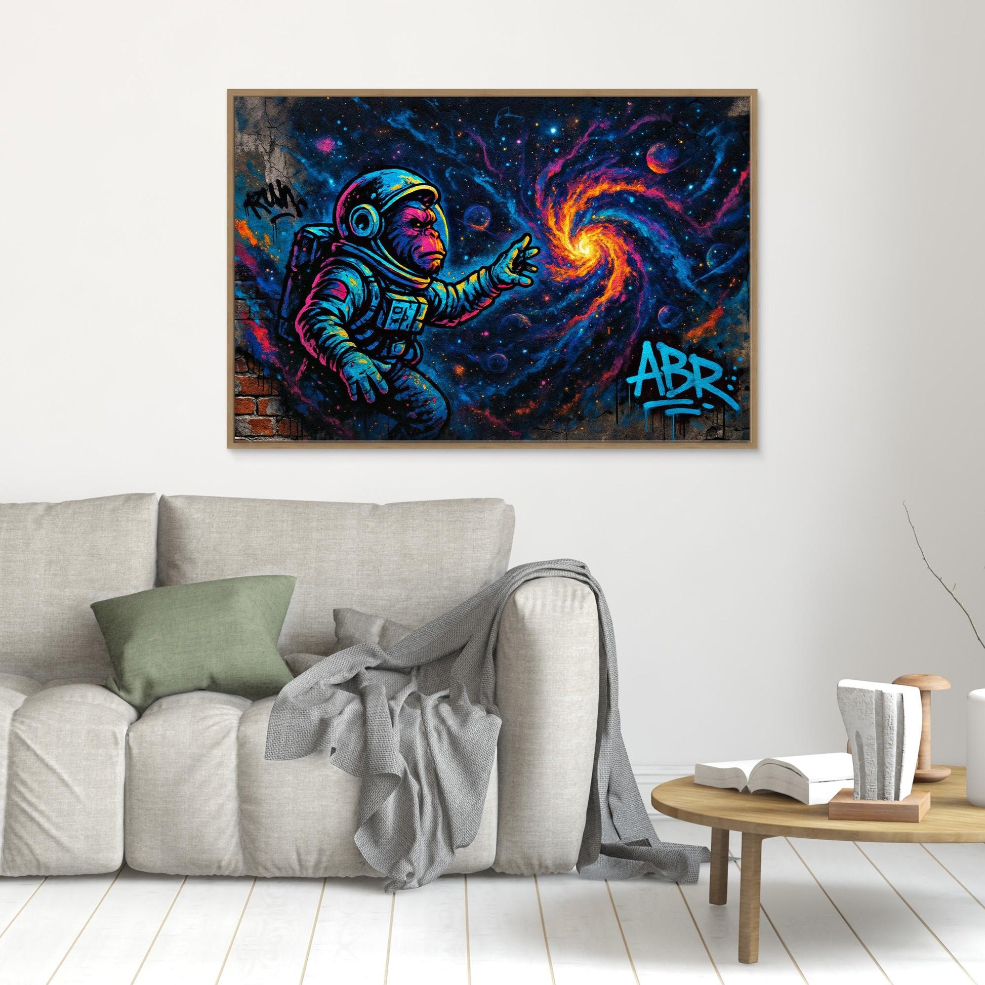 Astronaut Ape Canvas Wall Art – Neon Space Graffiti Print