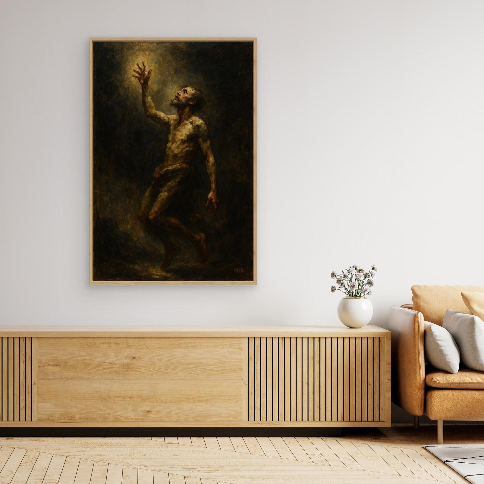 Figurative Canvas Wall Art – Man Reaching for Light