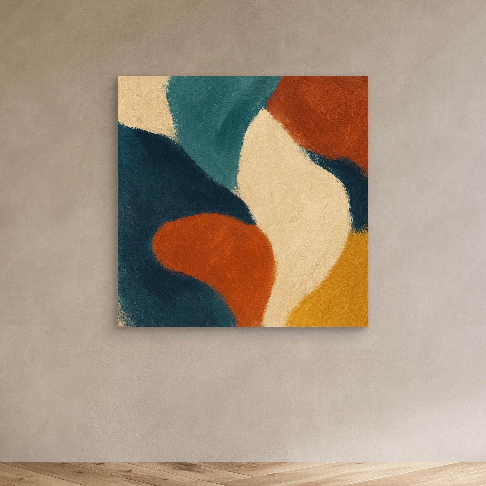 Modern Abstract Canvas Wall Art – Terracotta, Teal & Beige Composition