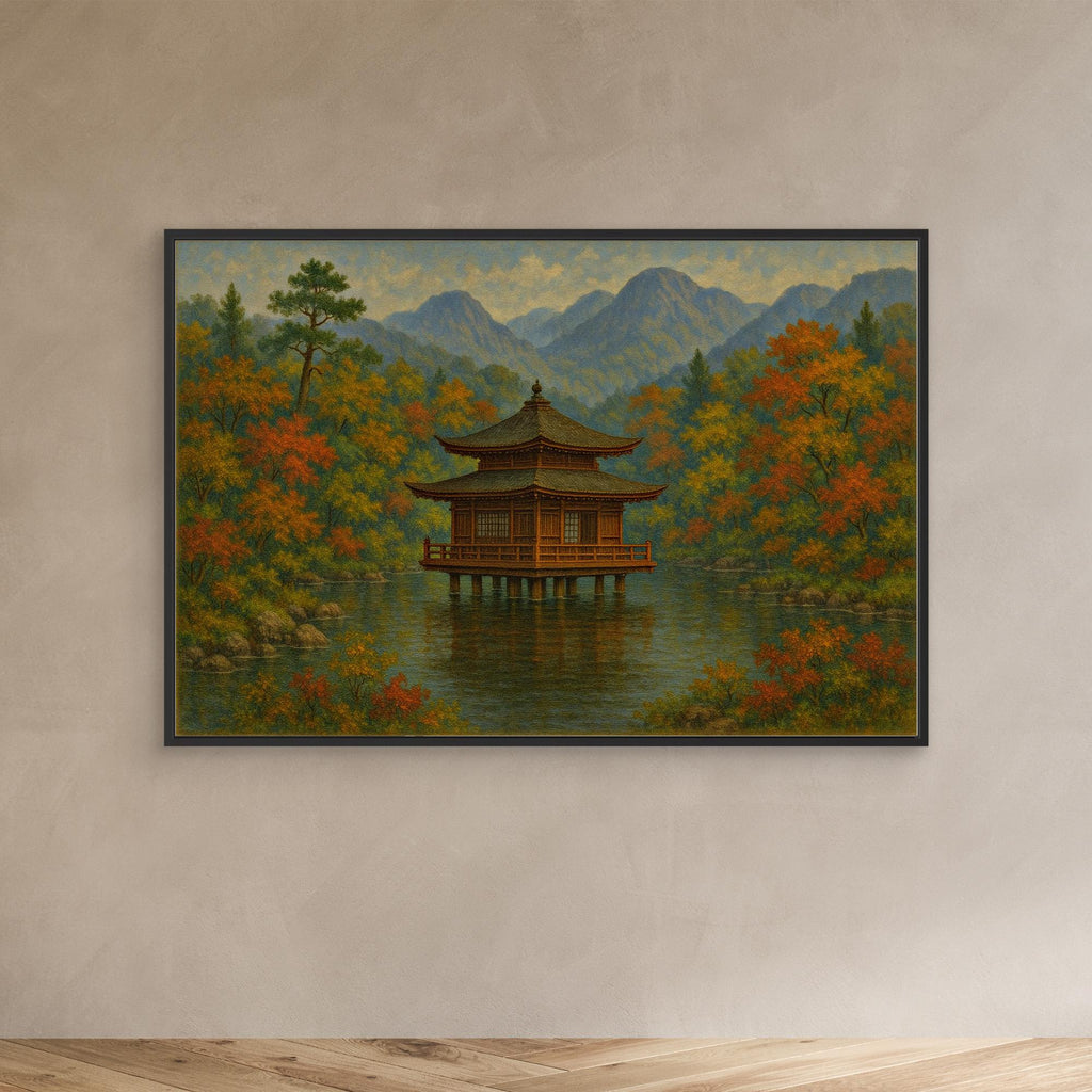 Tranquil Japanese Temple in Autumn – Zen Landscape Canvas Wall Art
