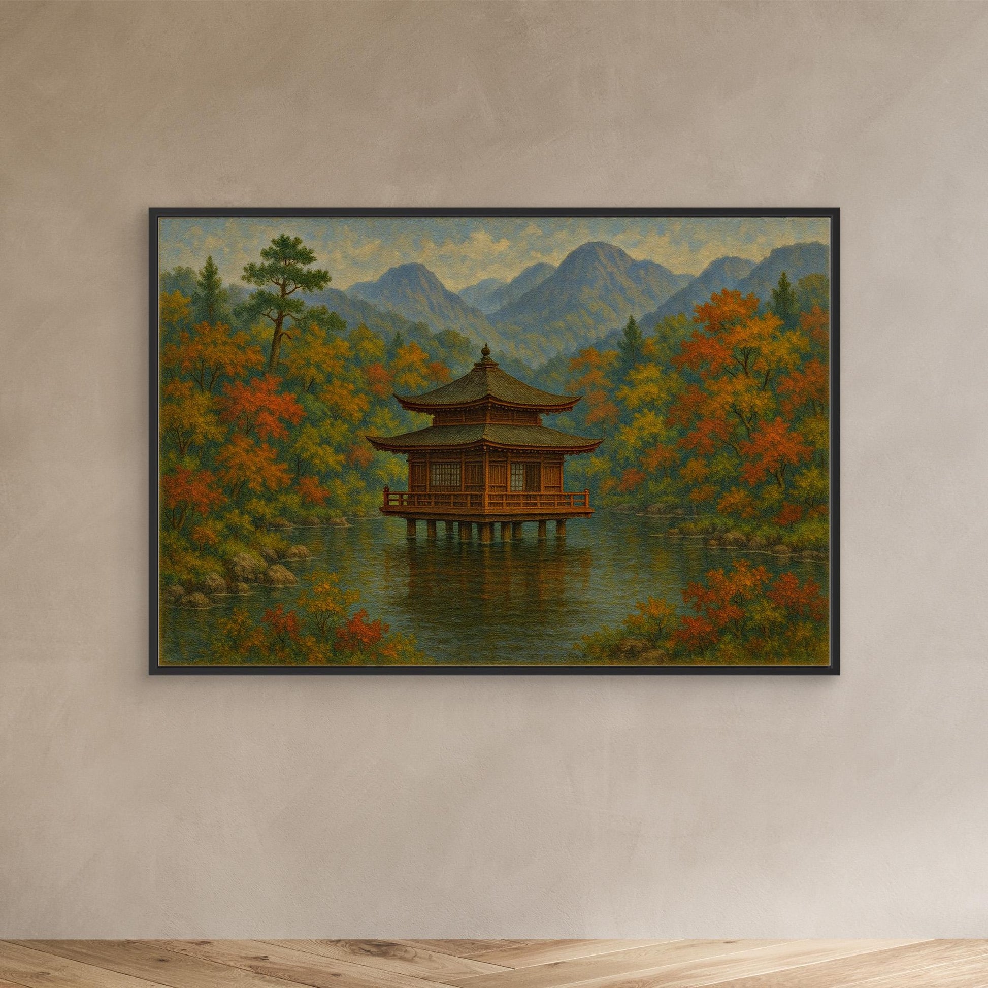Tranquil Japanese Temple in Autumn – Zen Landscape Canvas Wall Art