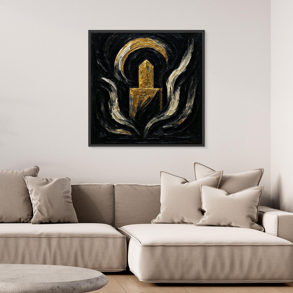 Abstract Monument Canvas Wall Art in Black and Gold