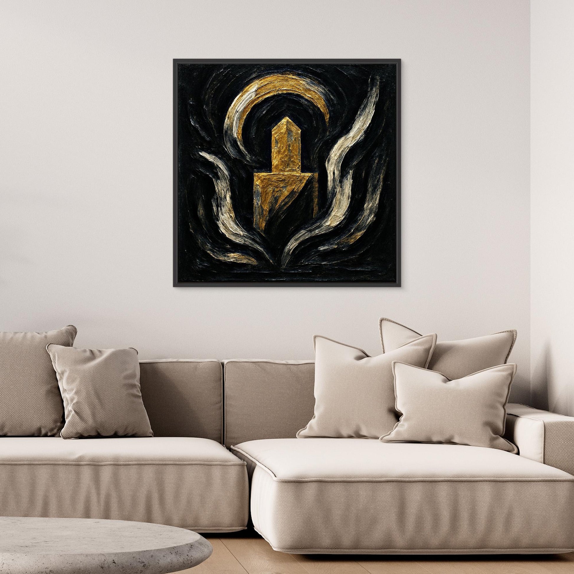 Abstract Monument Canvas Wall Art in Black and Gold