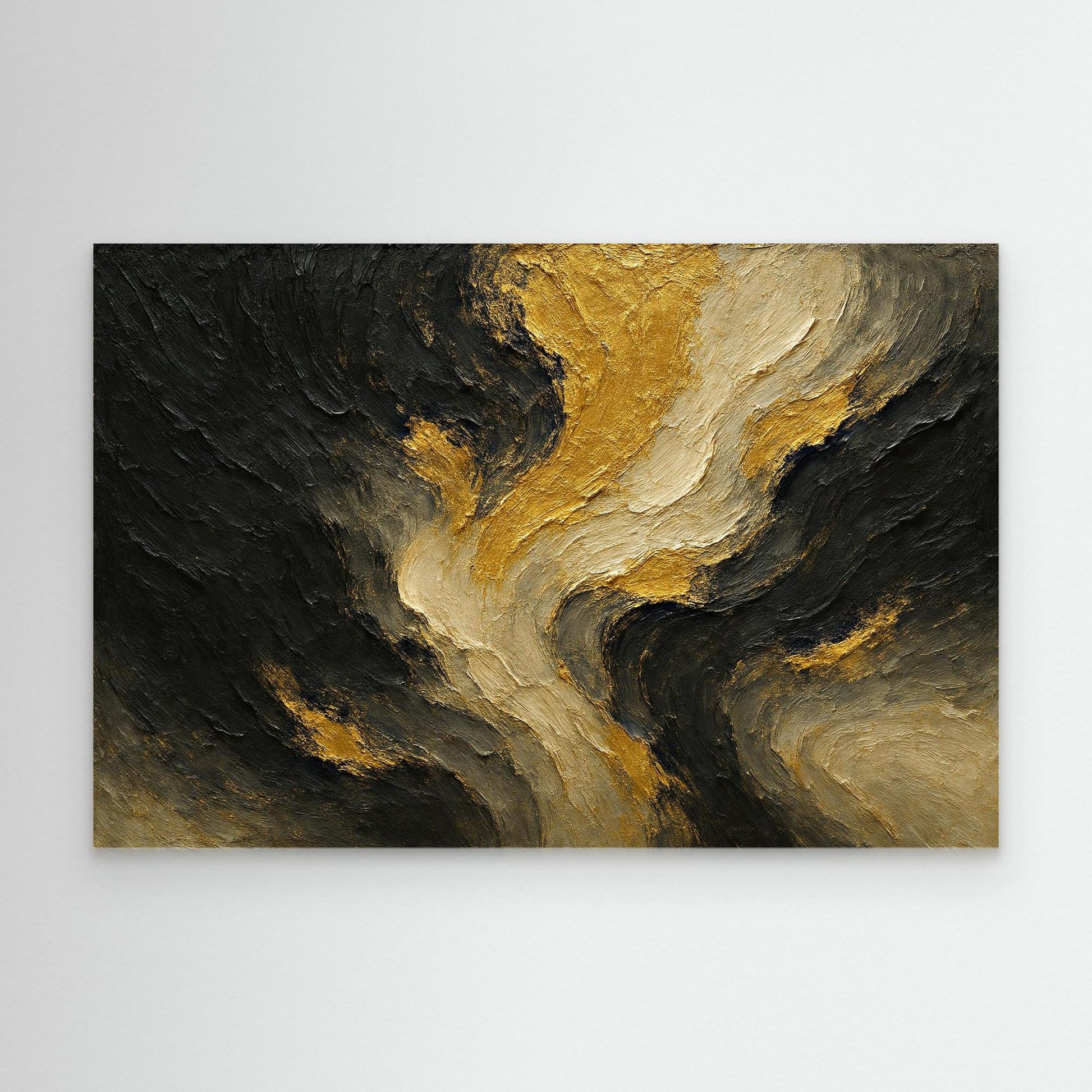 Gold and Black Abstract Canvas Wall Art – Modern Textured Print