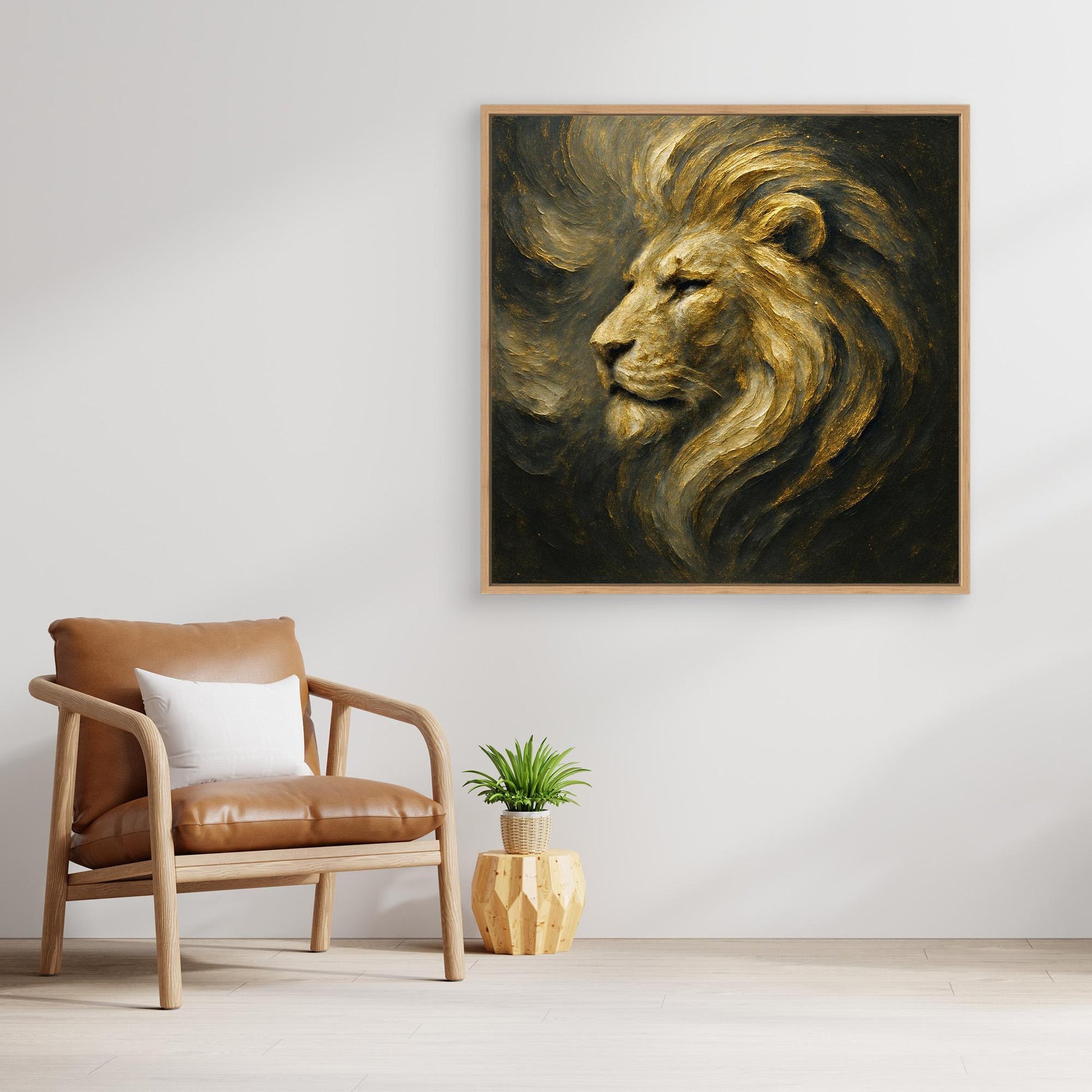 Golden Lion Canvas Wall Art – Regal Abstract Animal Print