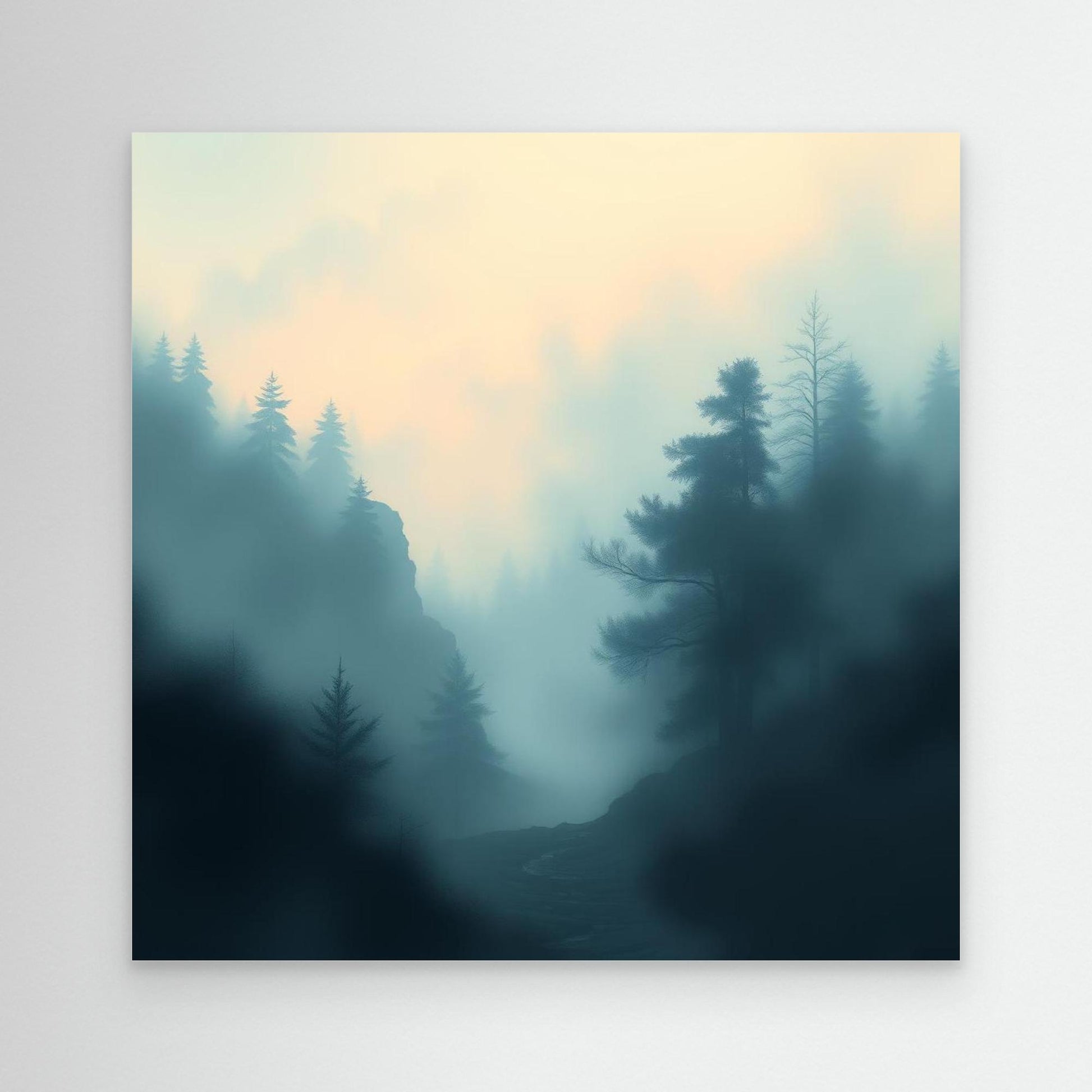 Misty Forest Silence – Minimalist Nature Canvas Wall Art for Calm Interiors
