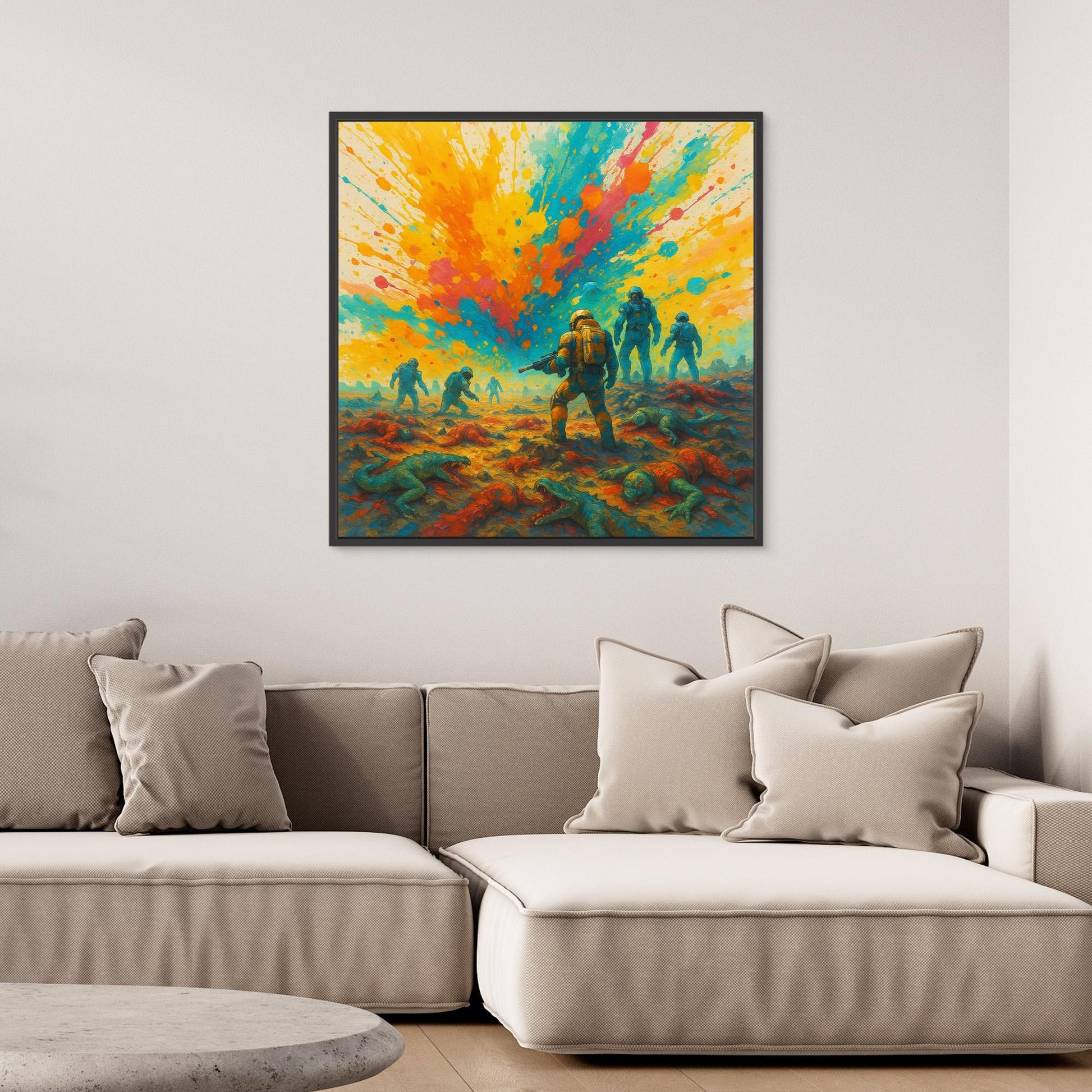 Galactic Apes: Explosion of Victory – Colorful Sci-Fi Canvas Wall Art Print