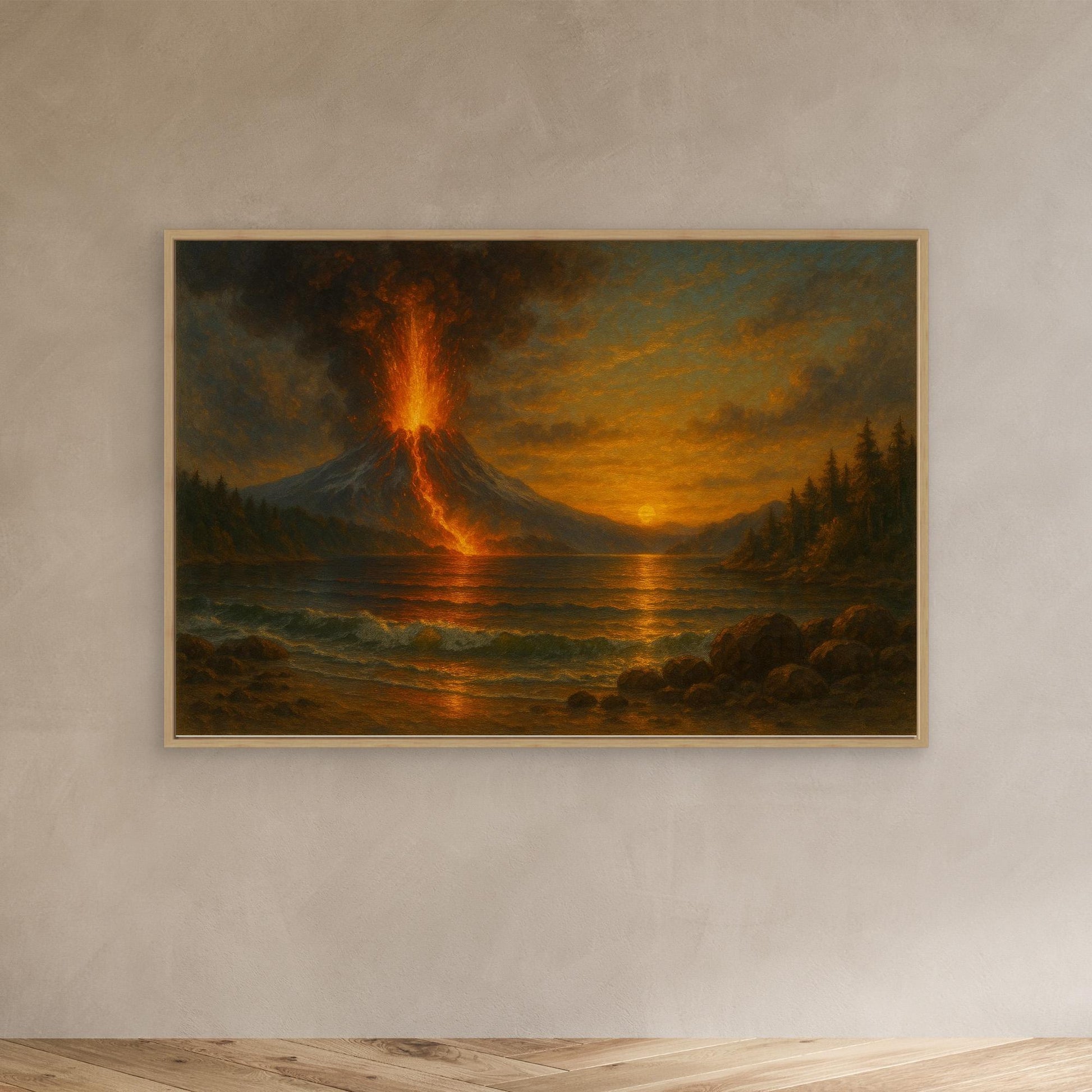 “Eruption at Sunset” – Dramatic Volcanic Landscape Canvas Wall Art