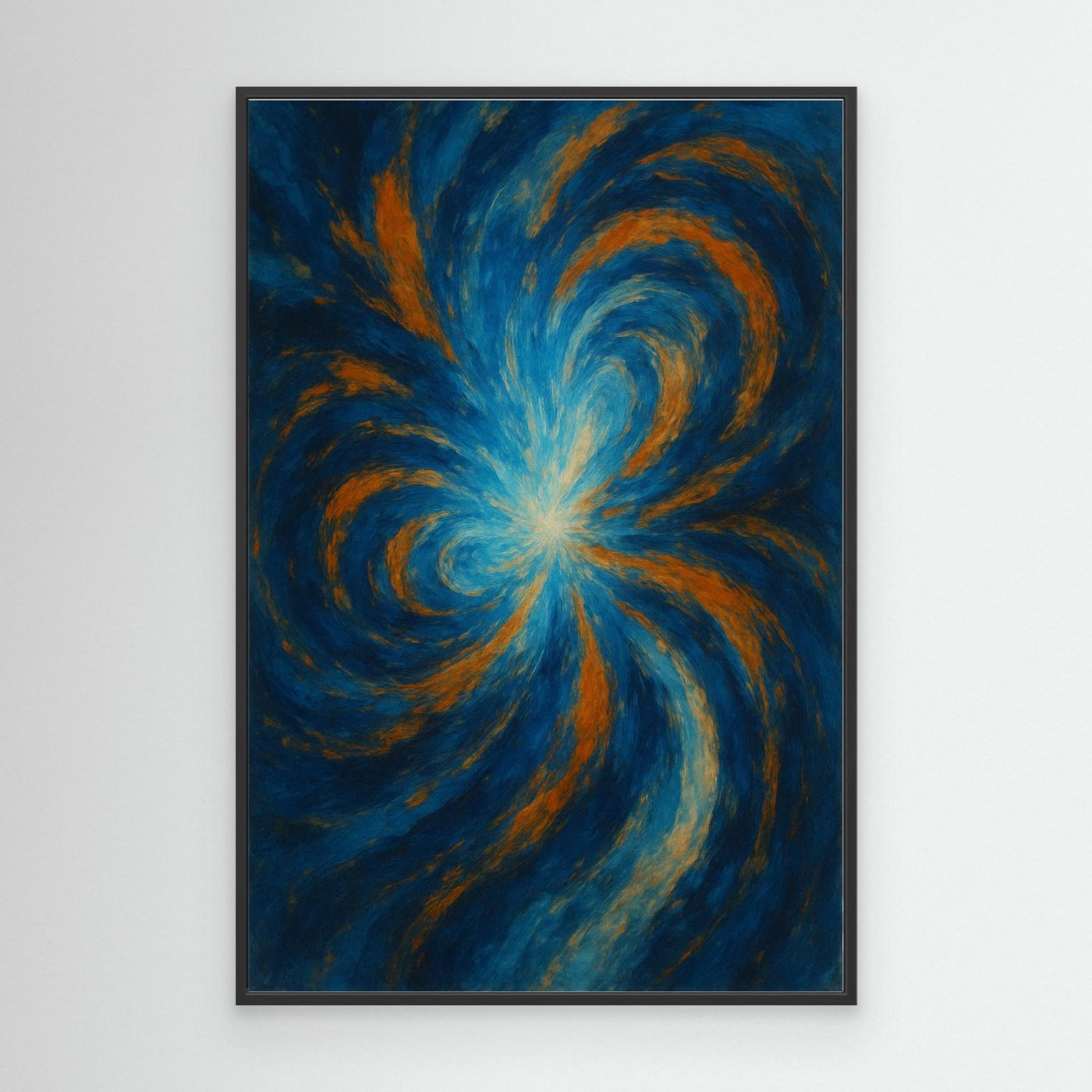 Blue and Orange Abstract Canvas Wall Art – Swirling Energy Print