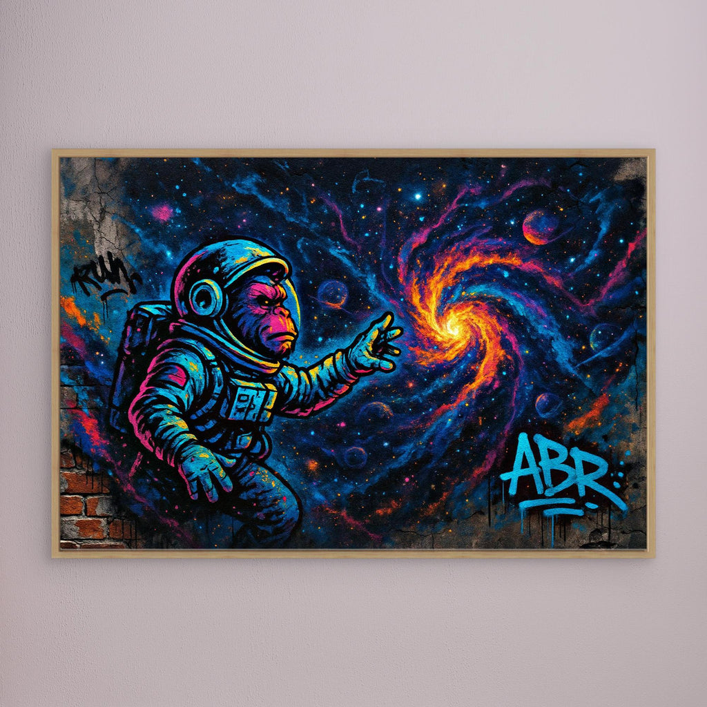Astronaut Ape Canvas Wall Art – Neon Space Graffiti Print