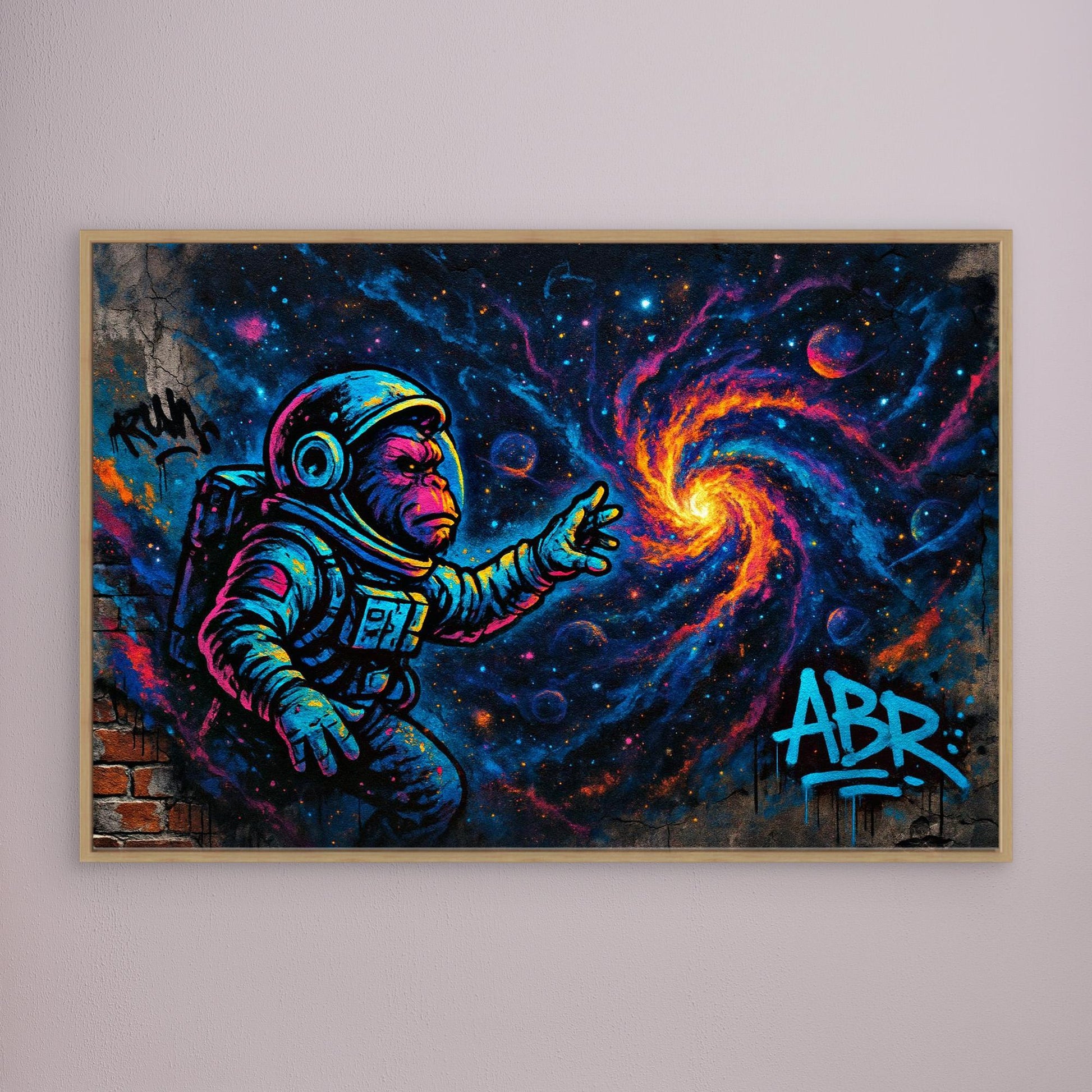 Astronaut Ape Canvas Wall Art – Neon Space Graffiti Print