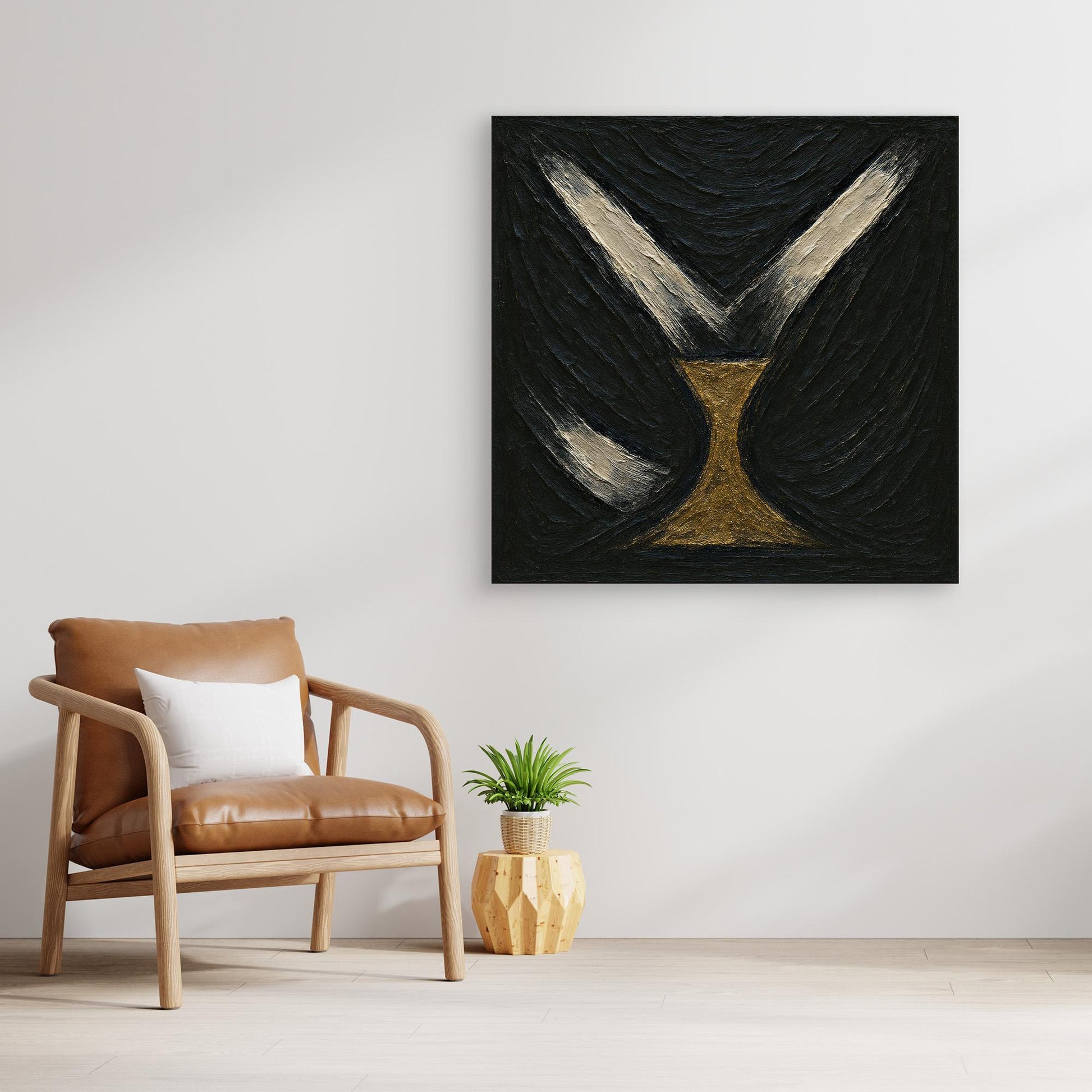 Golden Abstract Hourglass Canvas Wall Art