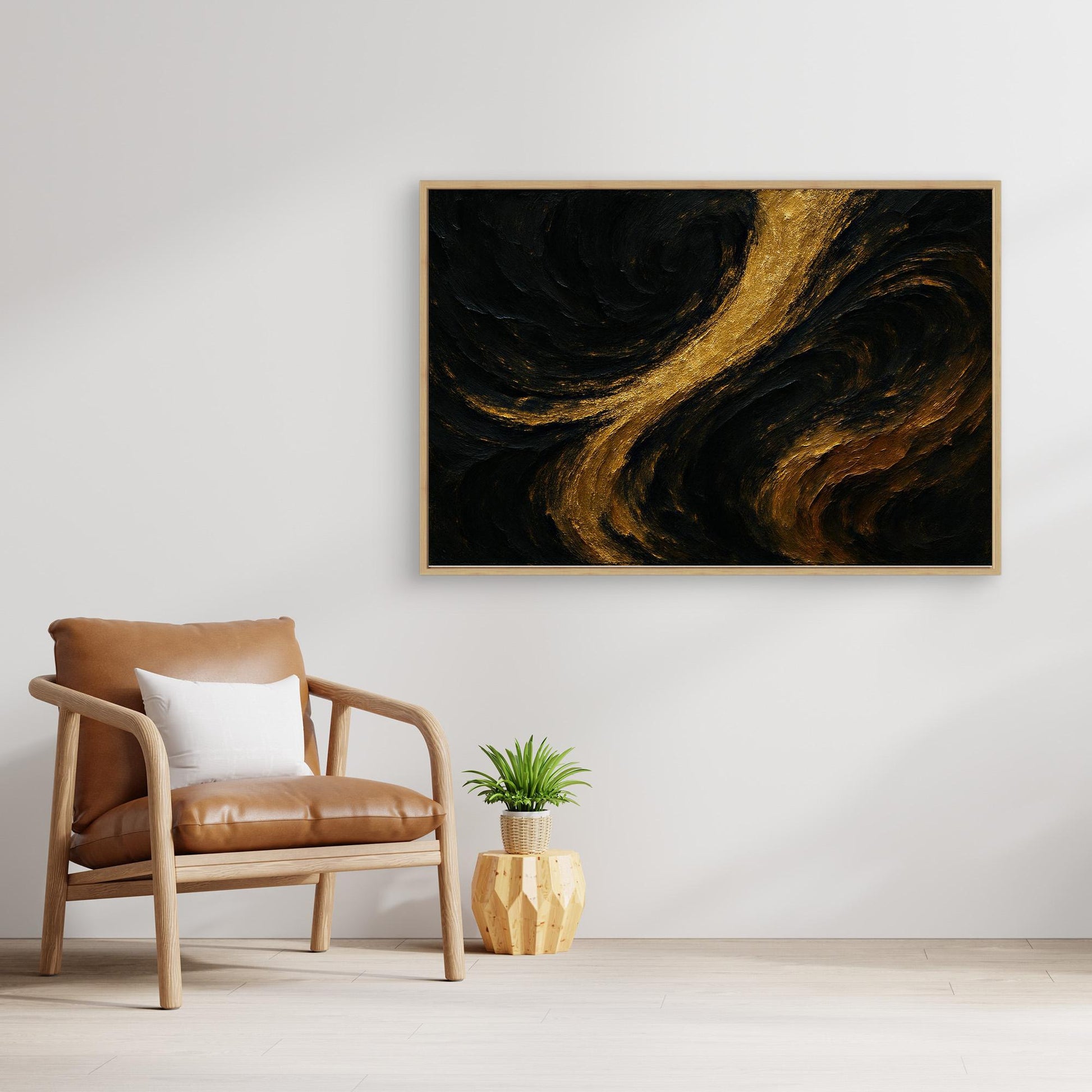 Gold and Black Abstract Canvas Wall Art – Luxury Textured Print
