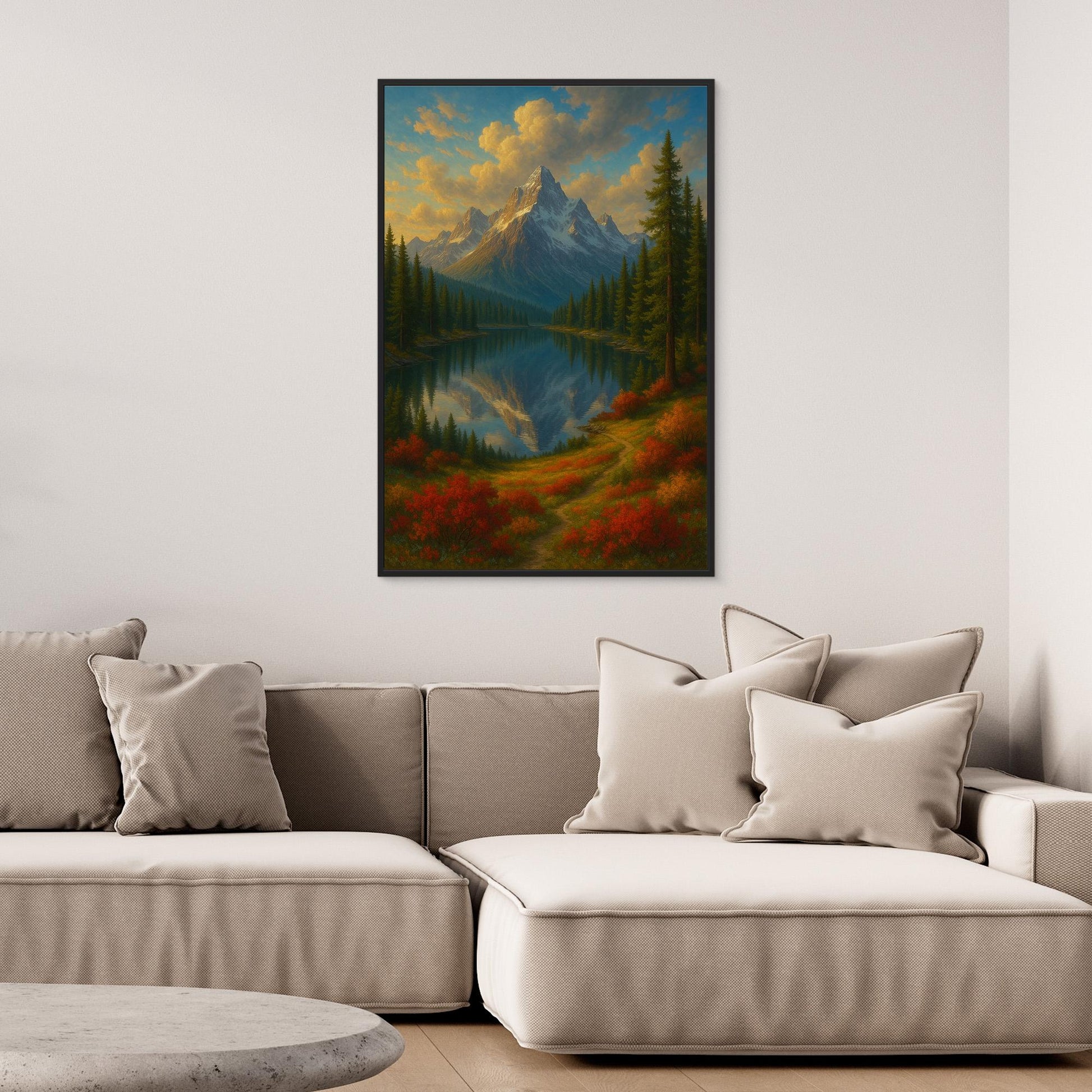Mountain Reflection Canvas Wall Art – Autumn Forest Landscape Print