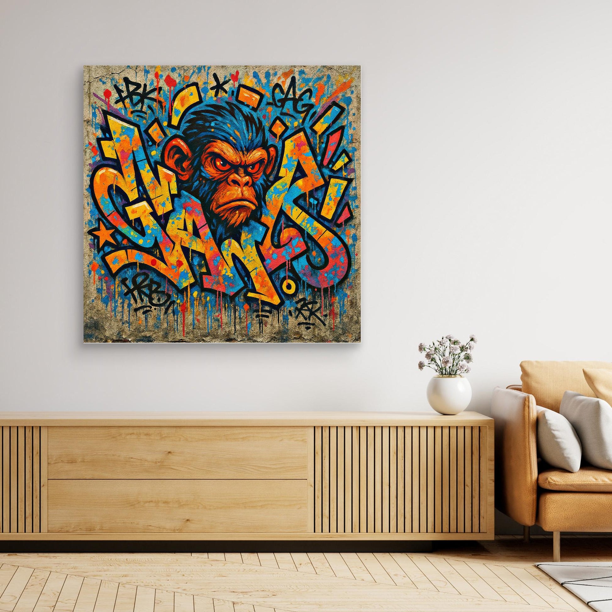 Graffiti Monkey Rage – Bold Urban Street Art Canvas Print | Colorful Pop Culture Wall Decor