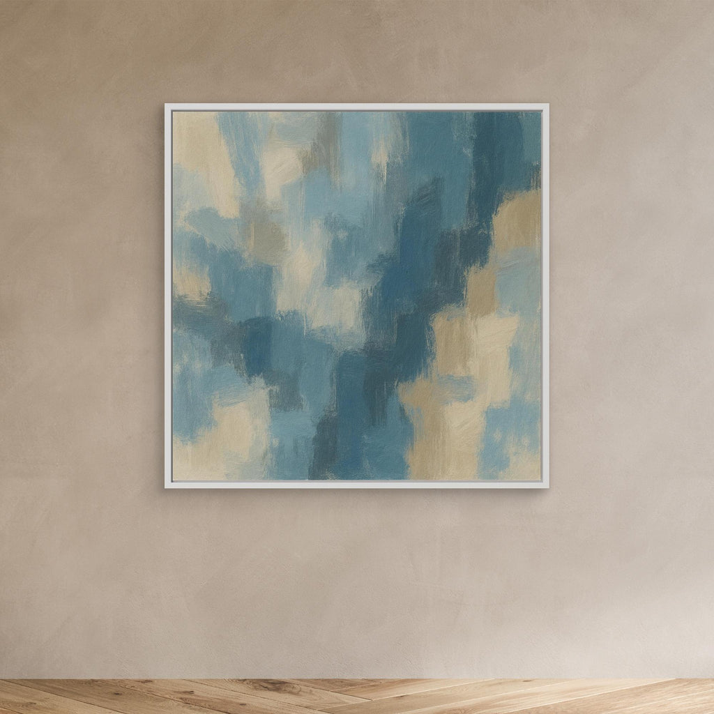 Ocean Drift – Modern Blue and Beige Abstract Canvas Print