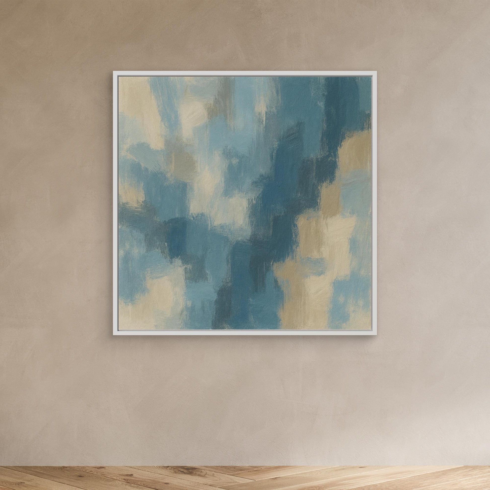Ocean Drift – Modern Blue and Beige Abstract Canvas Print