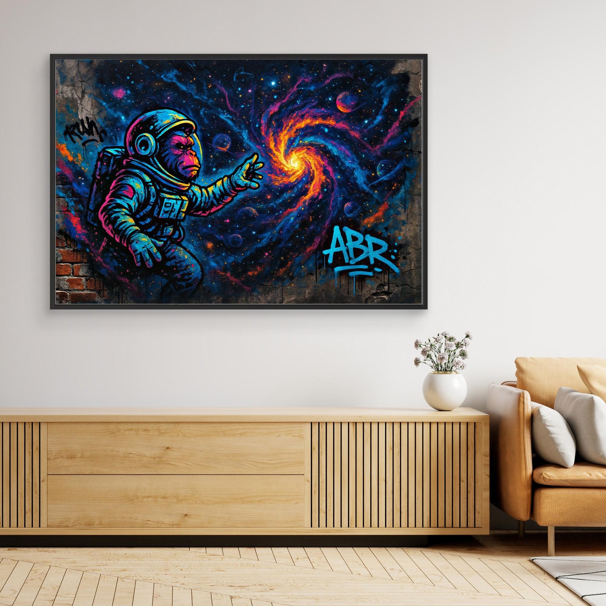 Astronaut Ape Canvas Wall Art – Neon Space Graffiti Print