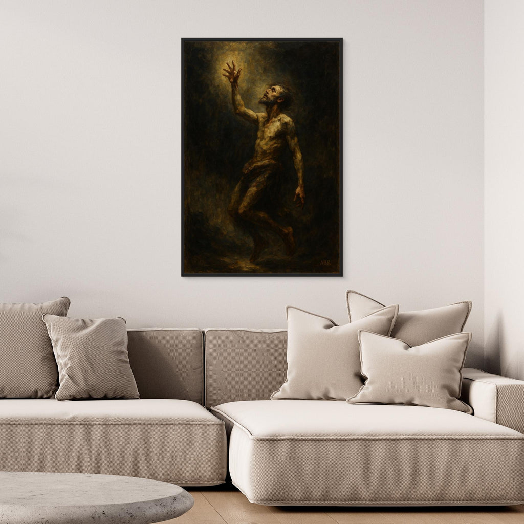 Figurative Canvas Wall Art – Man Reaching for Light