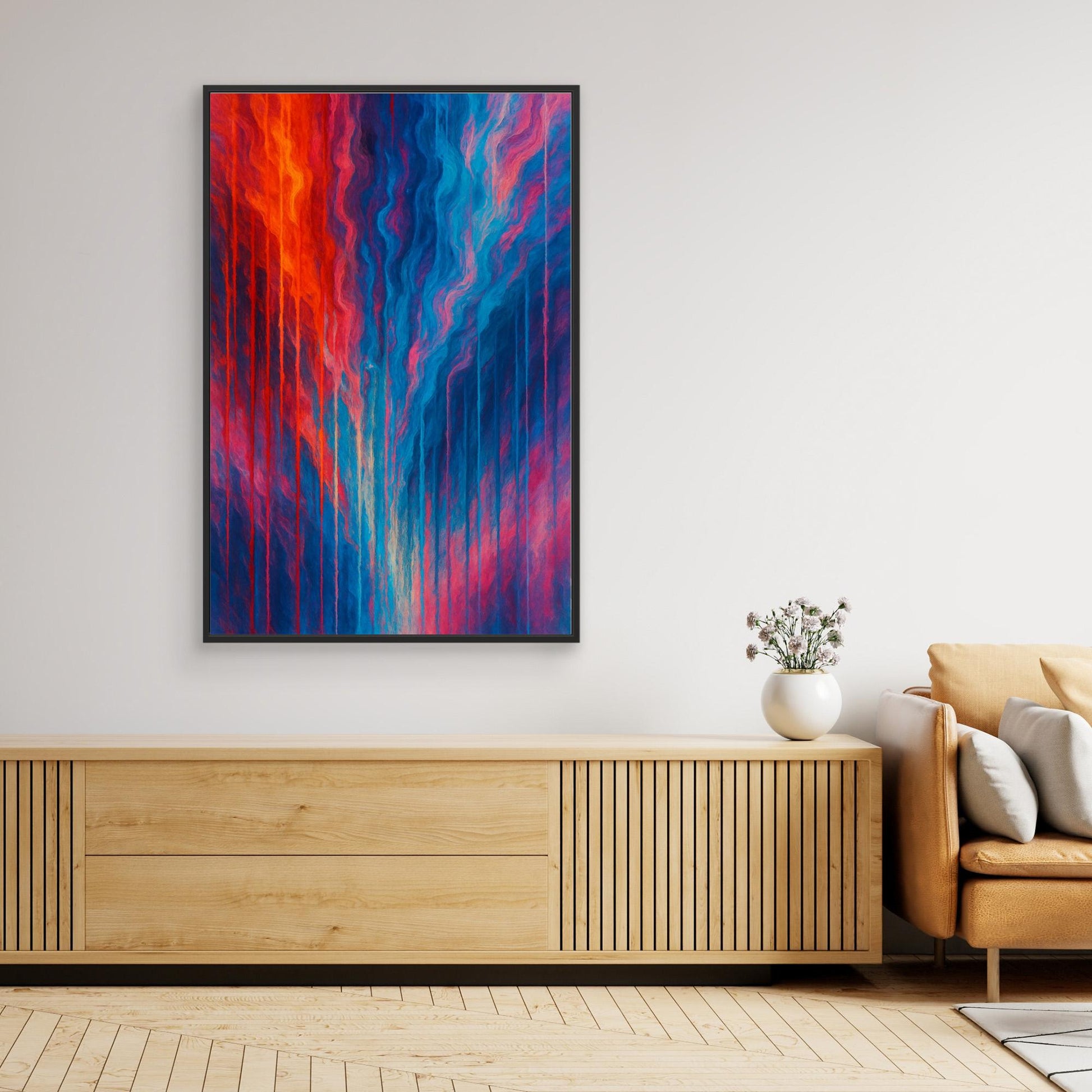 Red and Blue Abstract Canvas Wall Art – Modern Color Flow Print