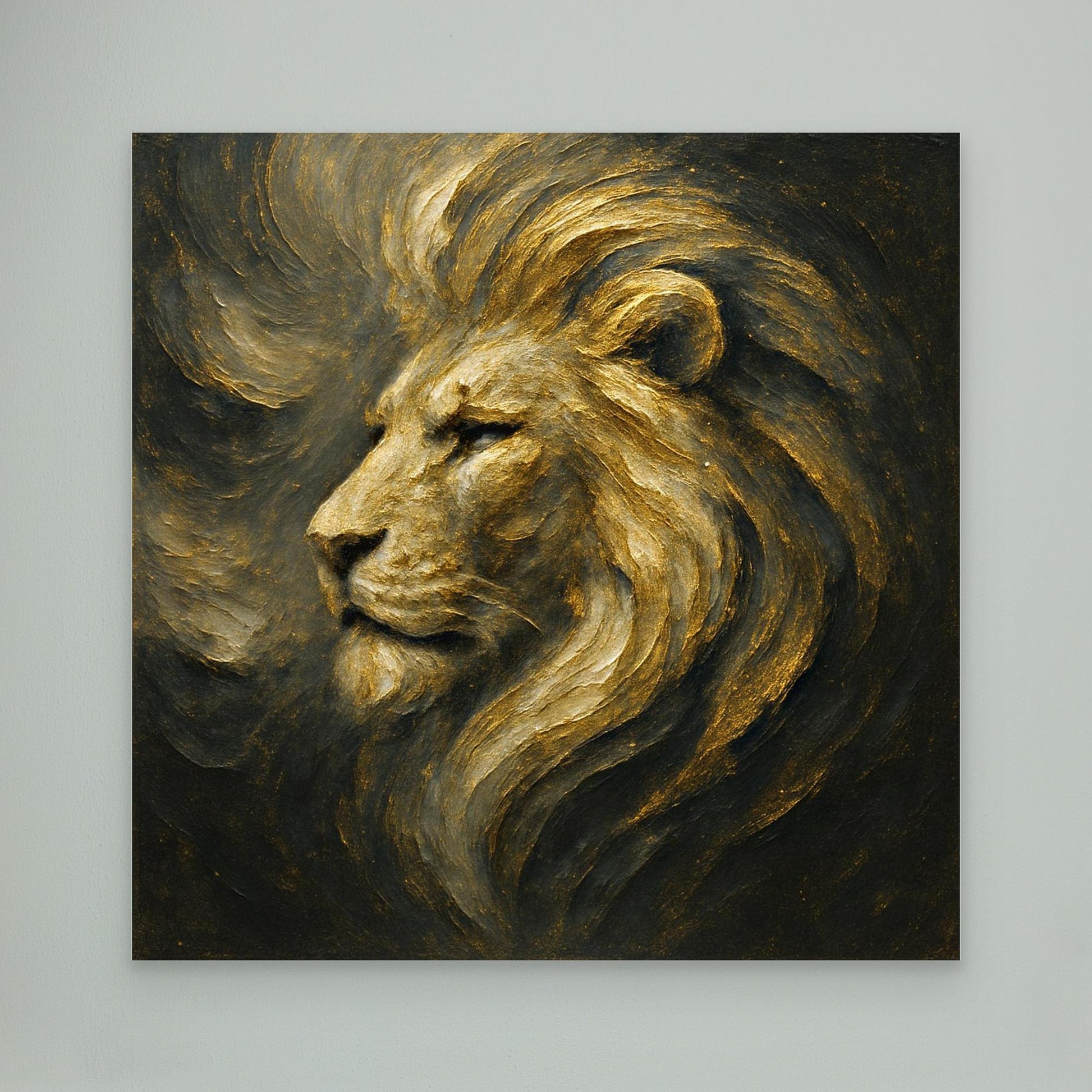 Golden Lion Canvas Wall Art – Regal Abstract Animal Print
