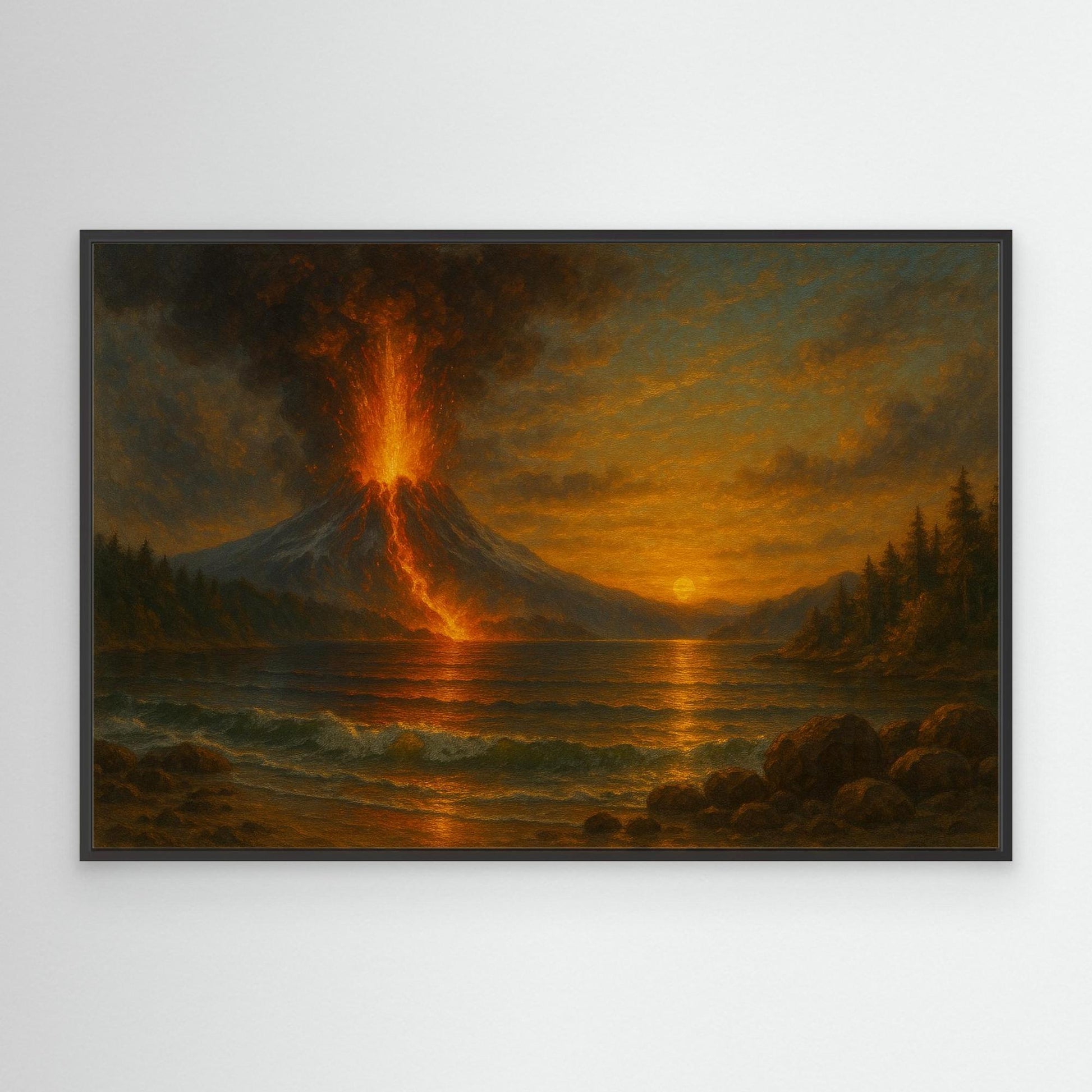 “Eruption at Sunset” – Dramatic Volcanic Landscape Canvas Wall Art