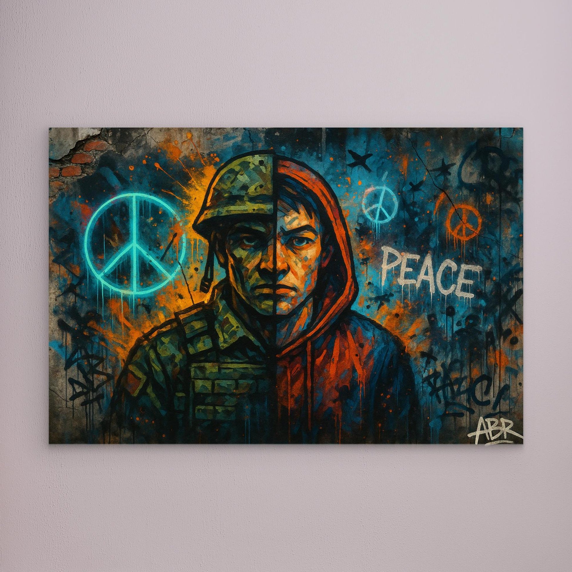 Peace and War Street Art Canvas – Urban Graffiti Wall Print