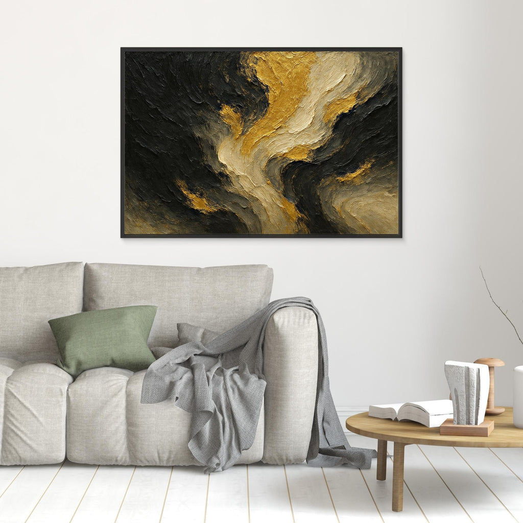 Gold and Black Abstract Canvas Wall Art – Modern Textured Print