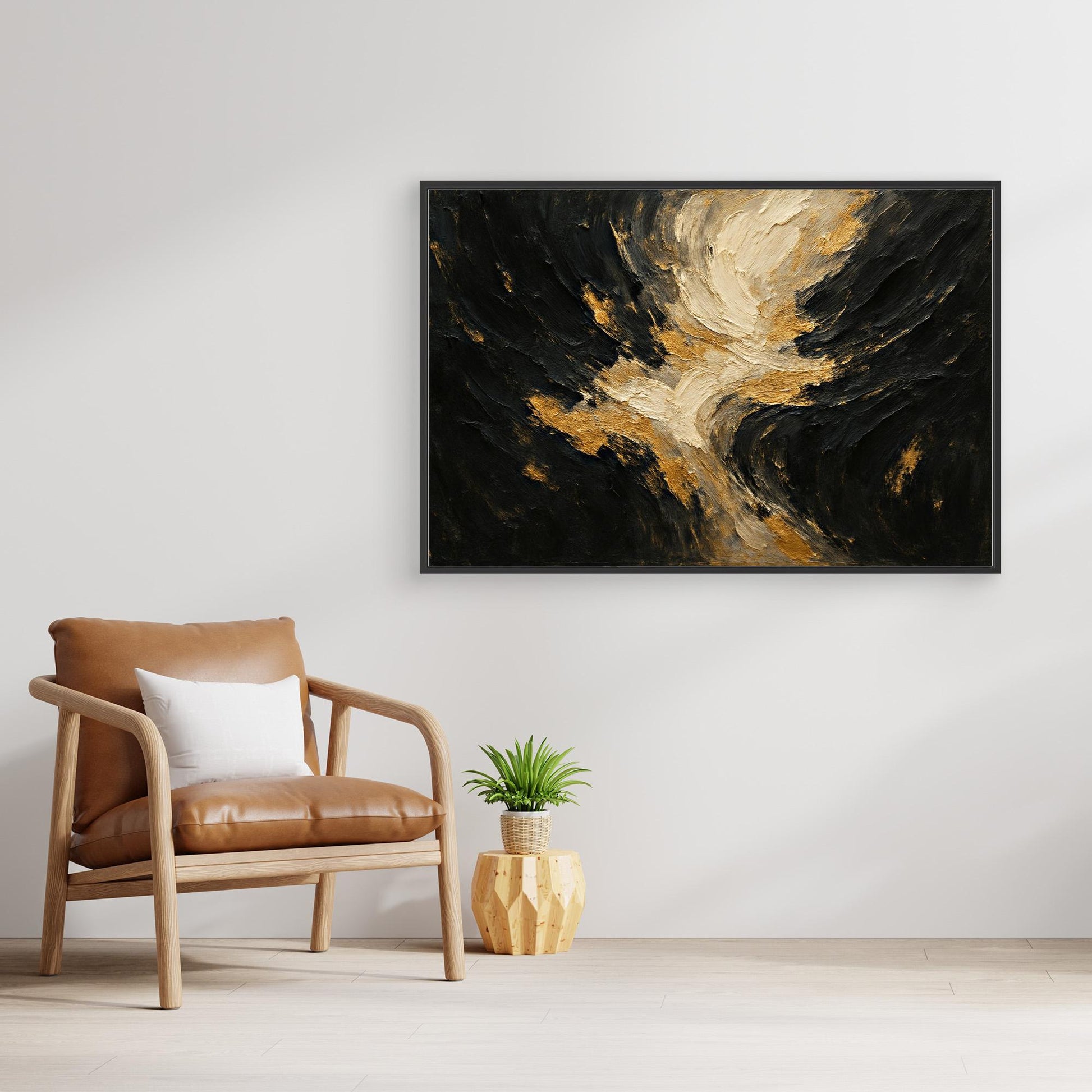 Gold and Black Textured Canvas Wall Art – Abstract Flow
