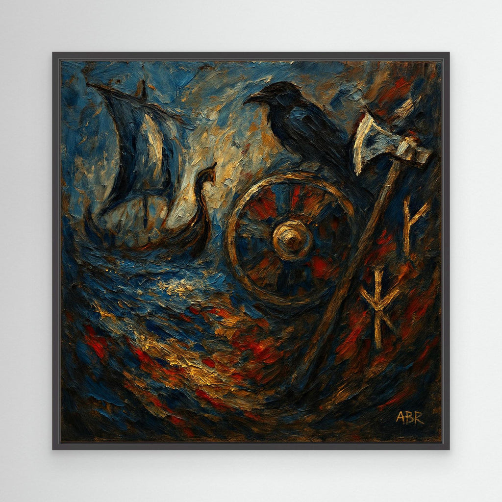 Viking Raven and Longship Canvas Print