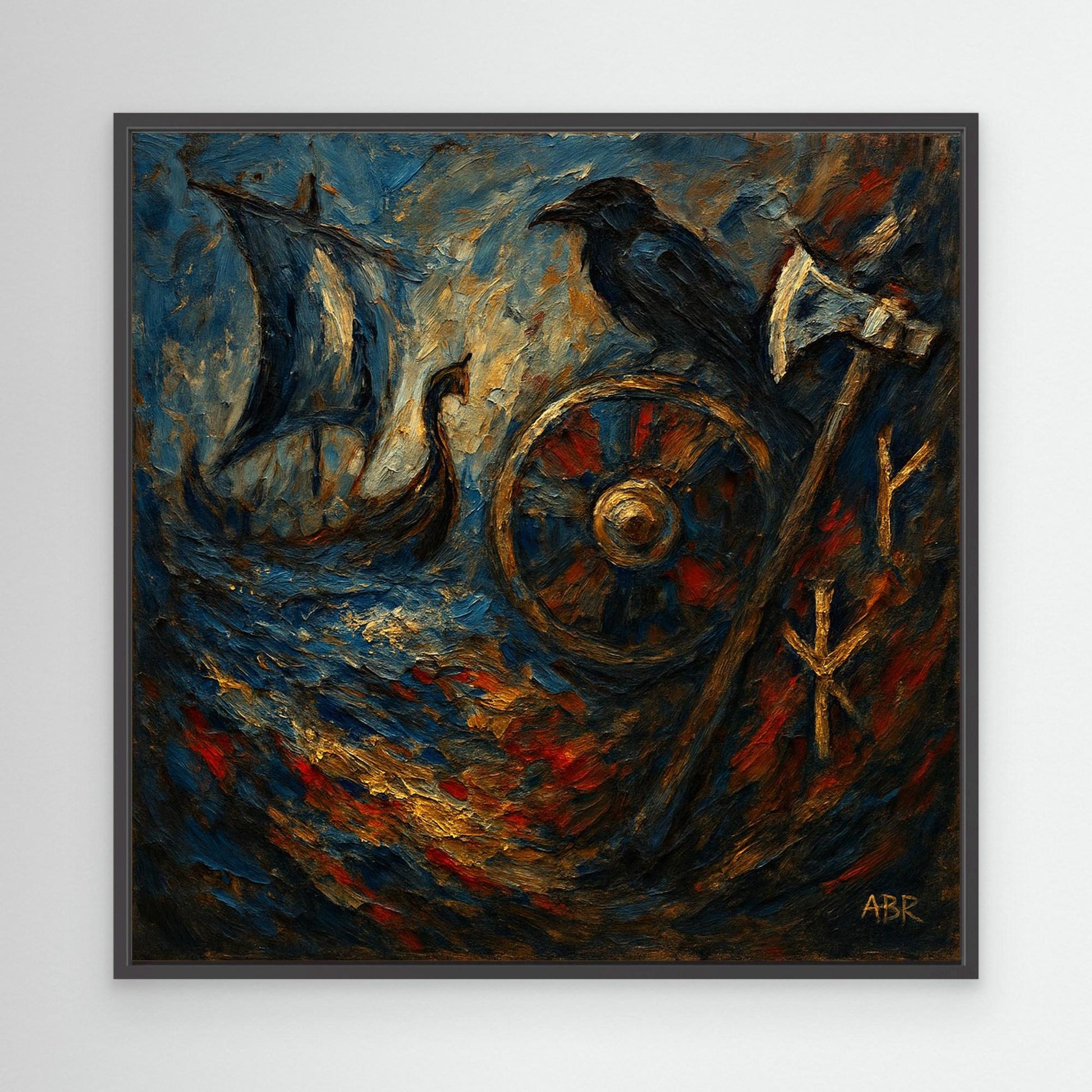 Viking Raven and Longship Canvas Print